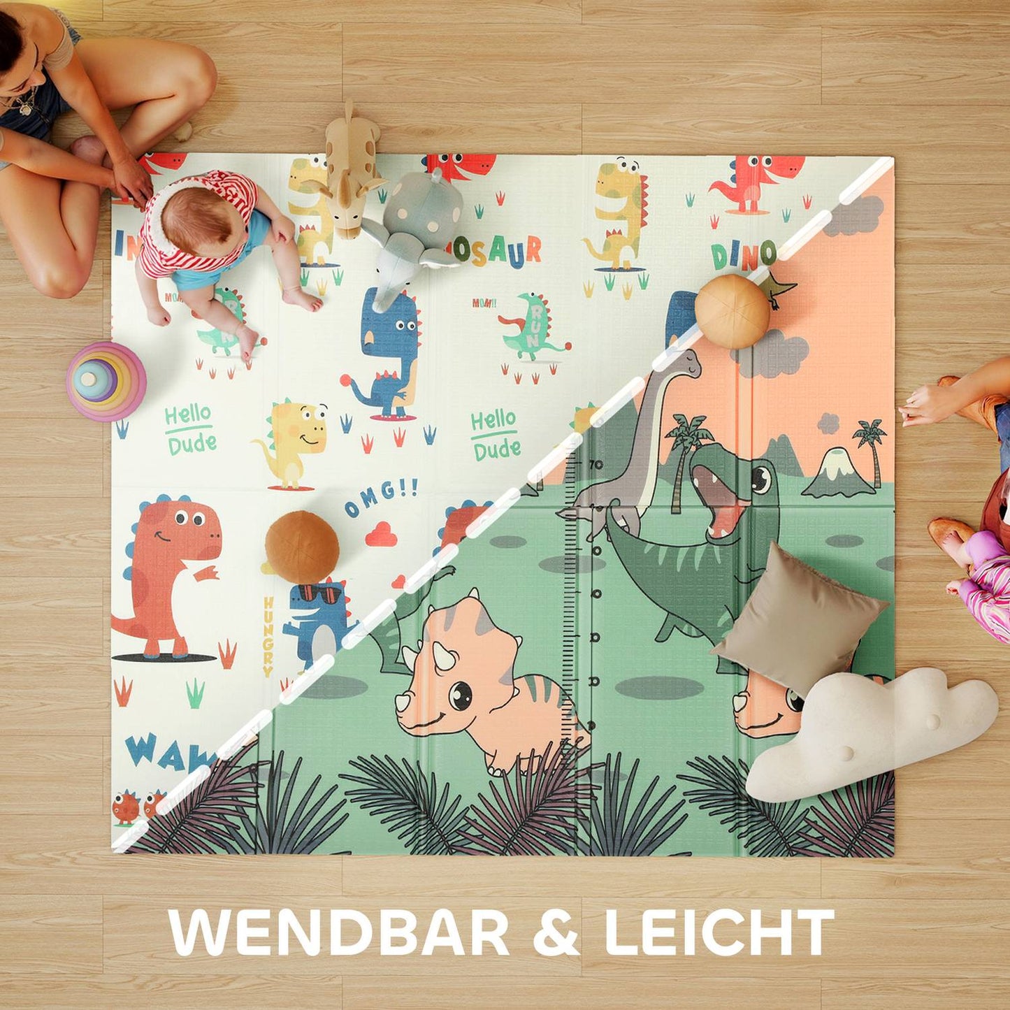 Foldable Baby Play Mat, Double-Sided, 196x176 cm, Multicolor