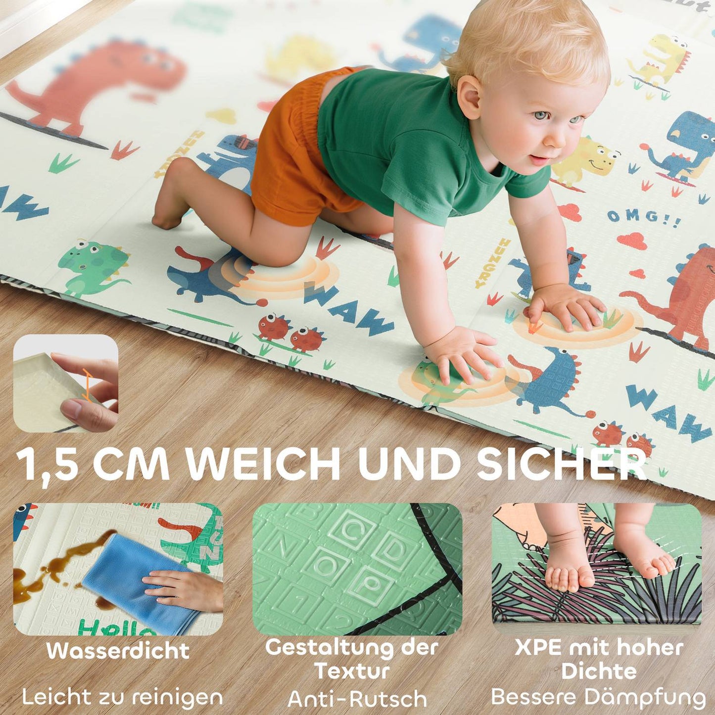 Foldable Baby Play Mat, Double-Sided, 196x176 cm, Multicolor