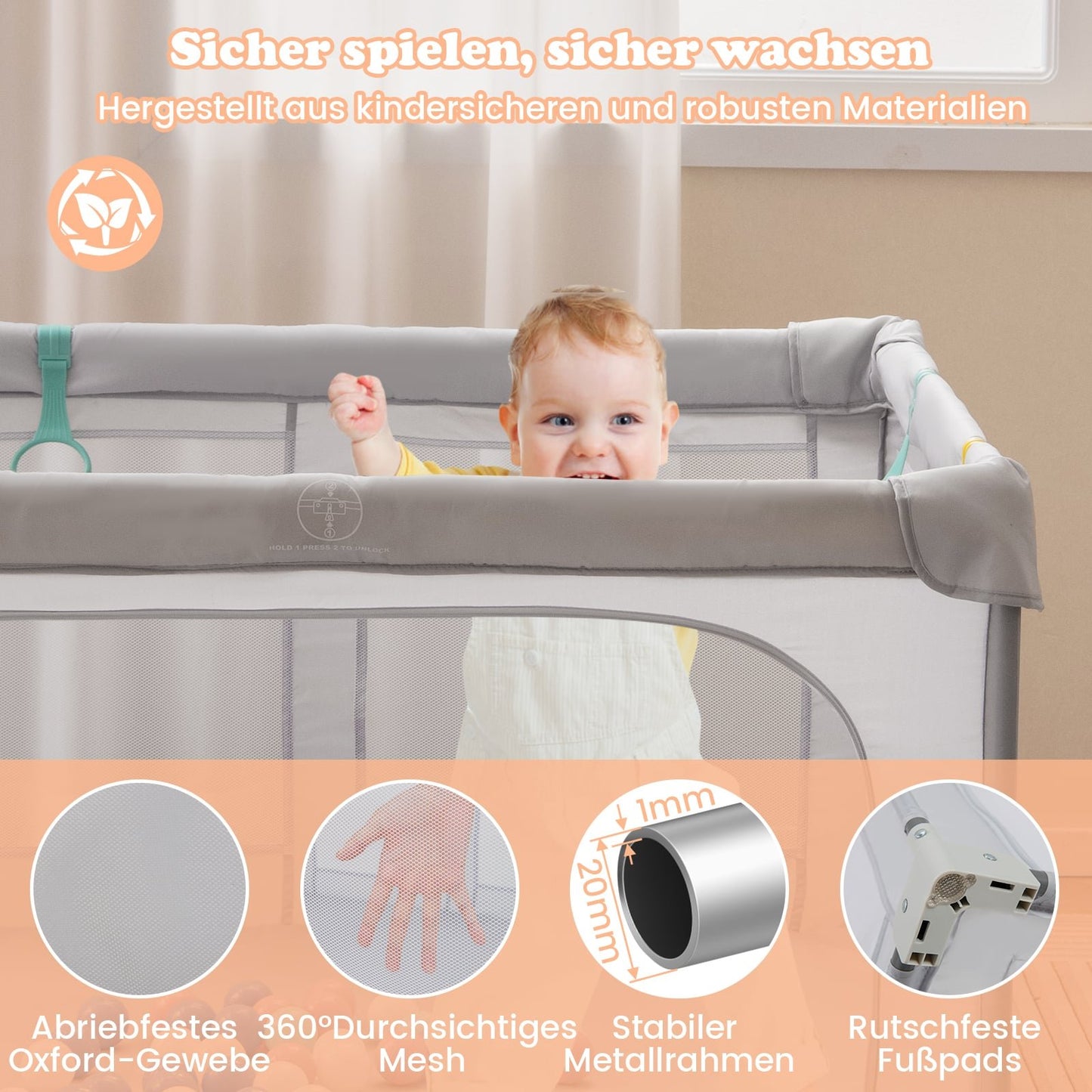 Foldable Baby Playpen with Balls & Zipper Door, Gray