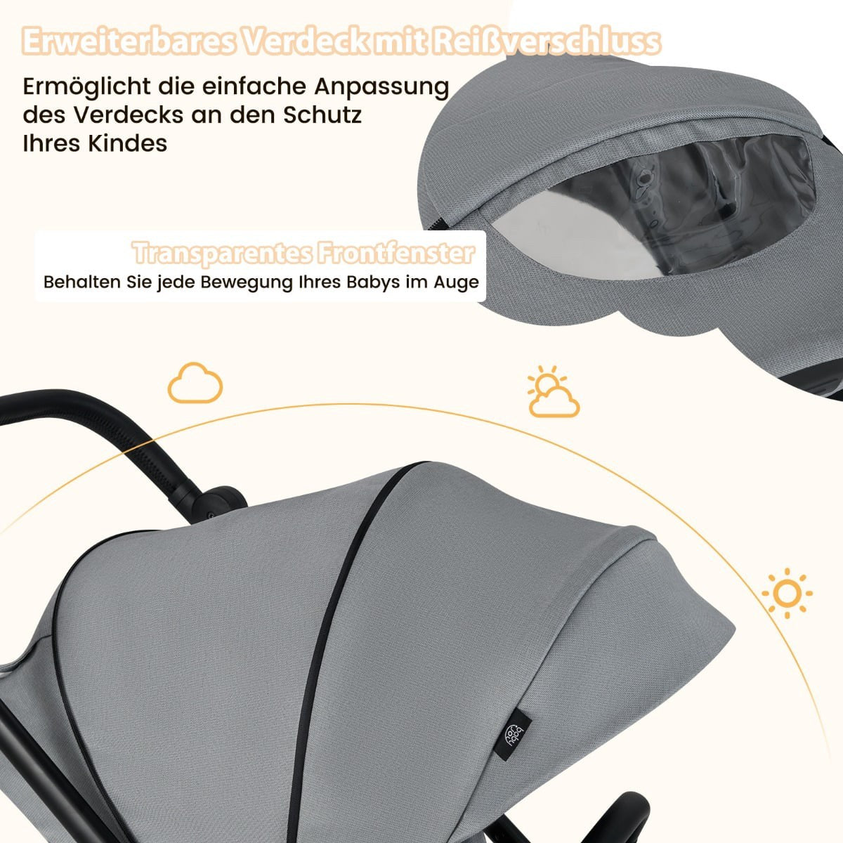 Foldable Baby Stroller with Reversible Seat, Grey