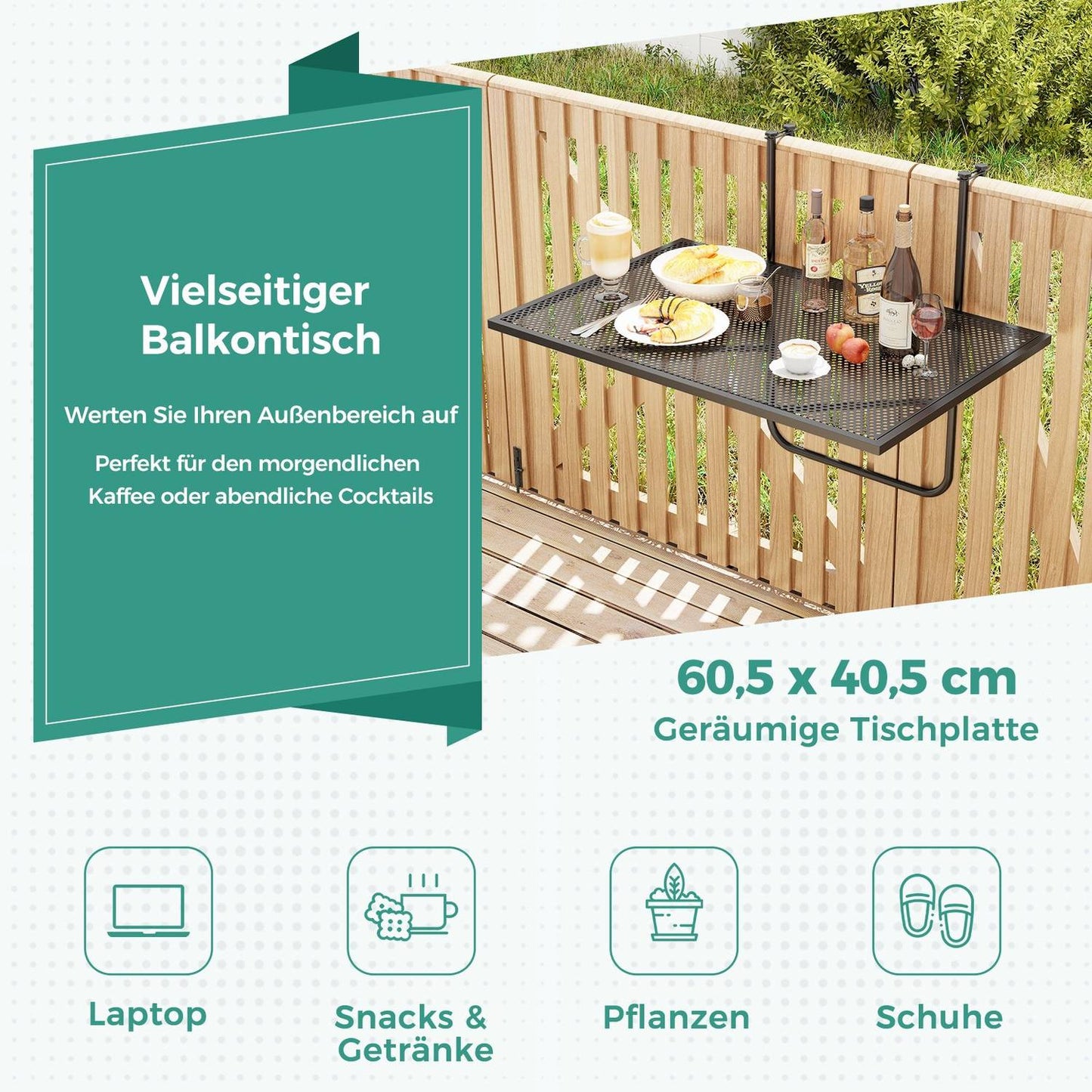 Foldable Balcony Table – Metal Hanging Table, Black