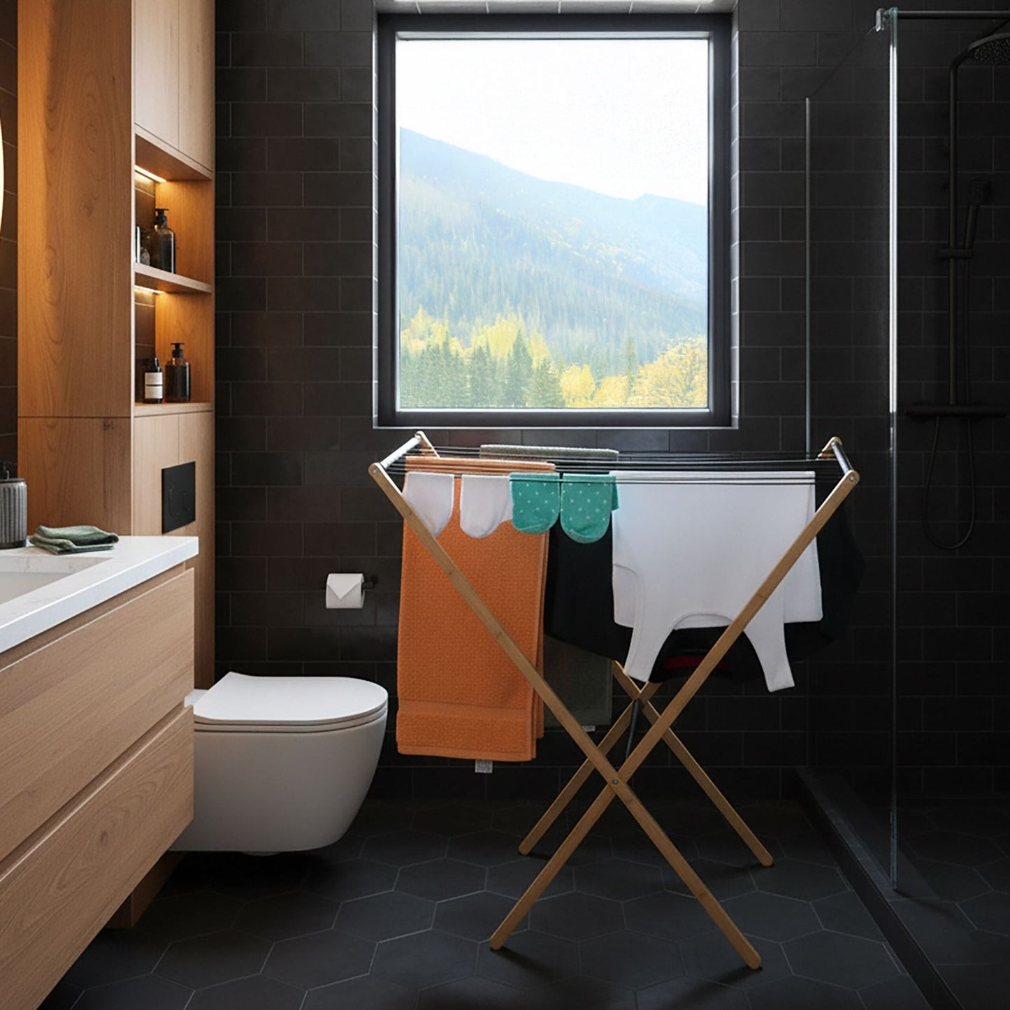 Foldable Bamboo Metal Laundry Rack – Space-Saving Dryer