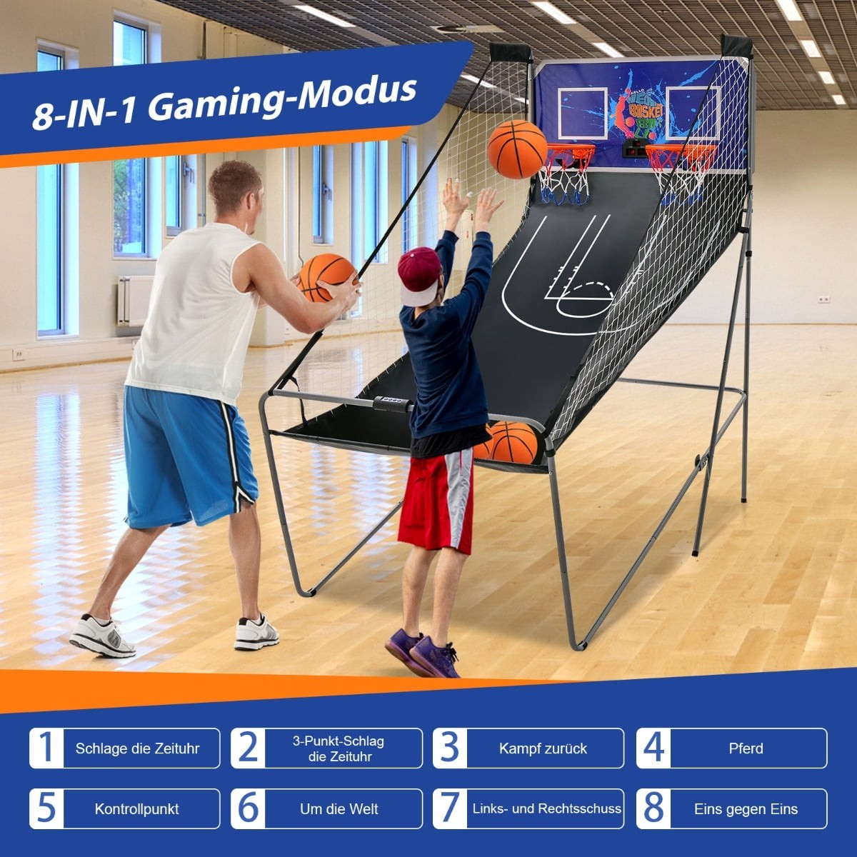 Foldable Basketball Arcade Game with 2 Hoops, Electronic Scoring