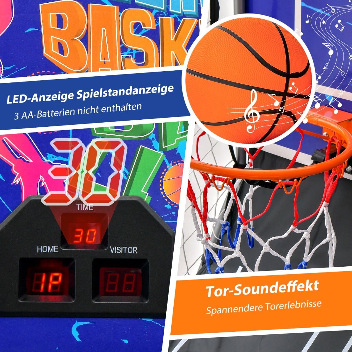 Foldable Basketball Arcade Game with 2 Hoops, Electronic Scoring