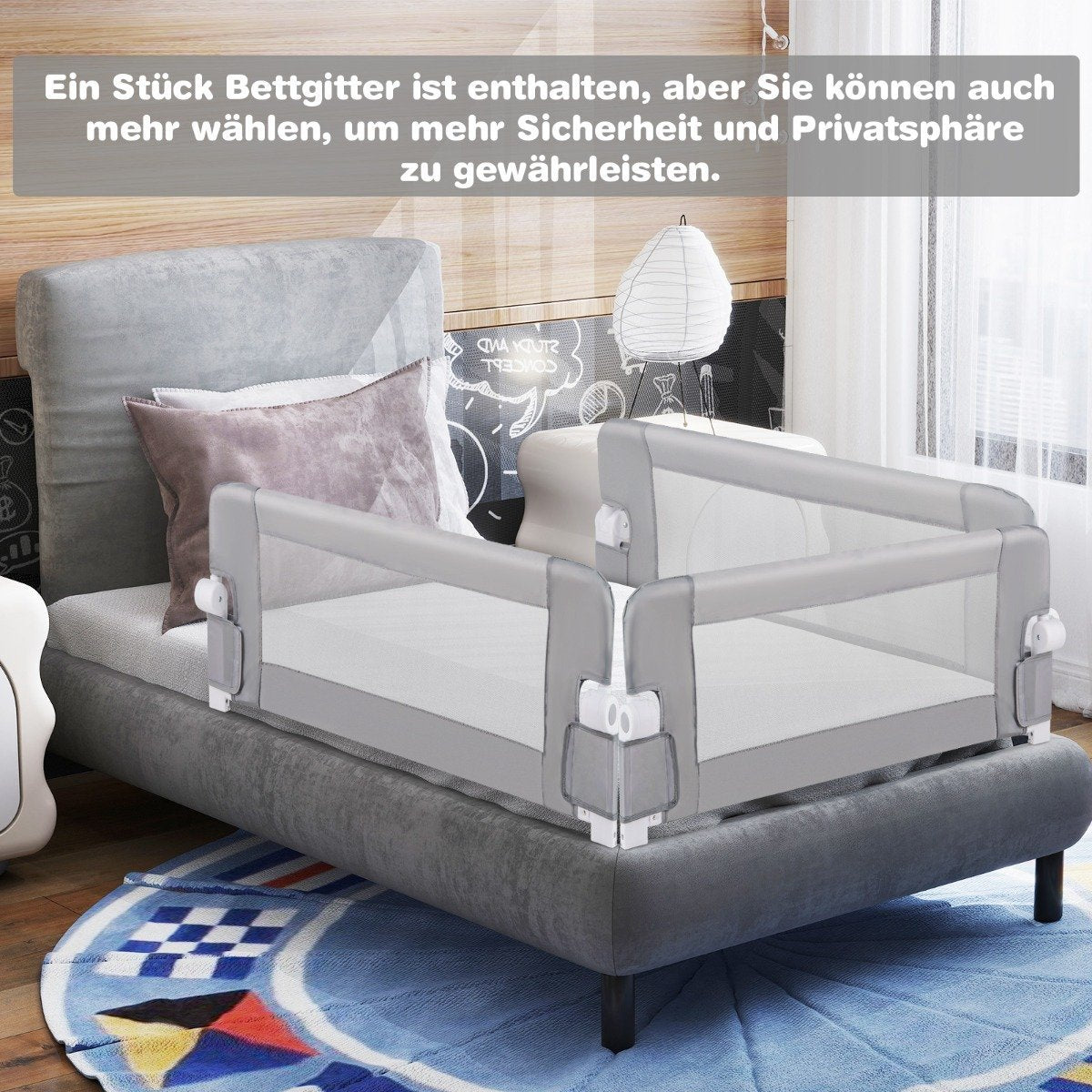 Foldable Bed Rail Guard for Toddlers, 105x40x42 cm, Gray