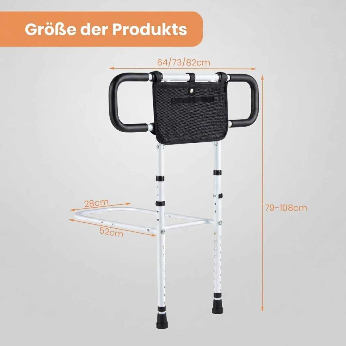 Foldable Bed Rail for Seniors with Storage Pocket, White