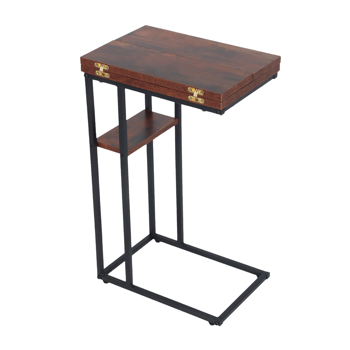 Foldable C-Shaped Side Table, Wood-Effect, Black Frame