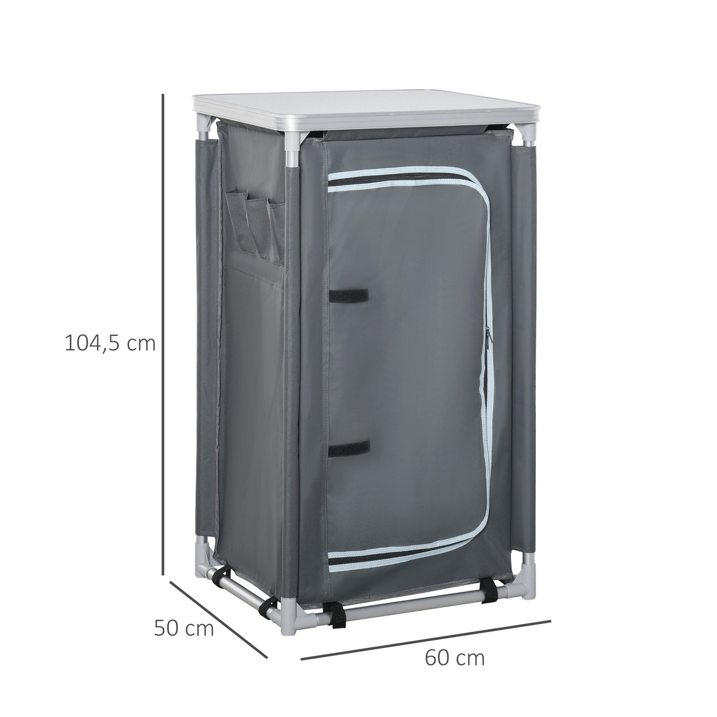 Folding camping kitchen cabinet with worktop & 3 shelves
