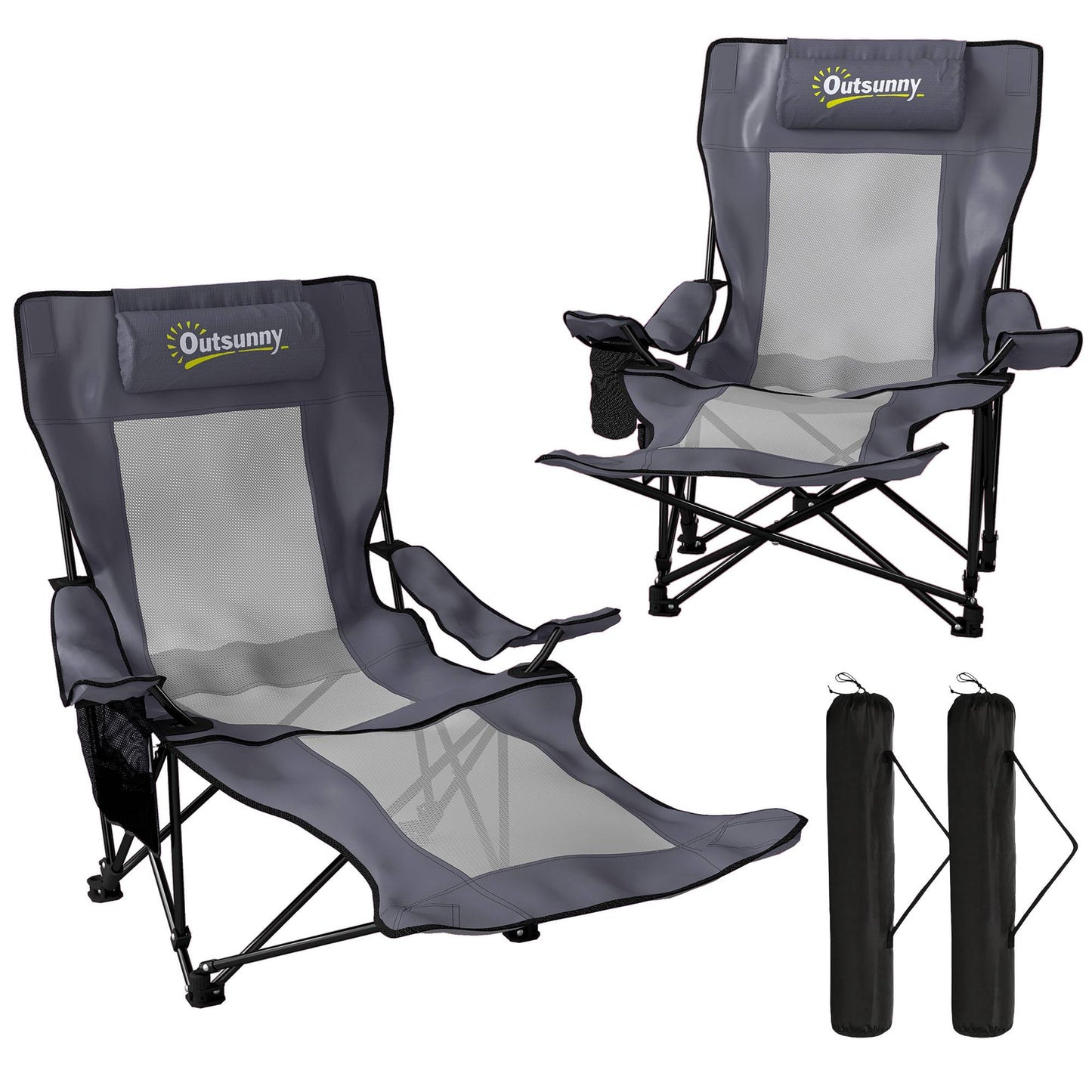 Foldable Camping Chair Set with Adjustable Backrest & Footrest