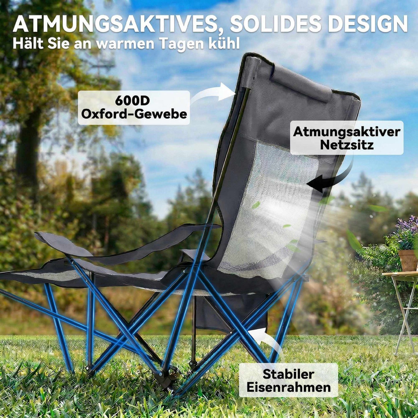 Foldable Camping Chair Set with Adjustable Backrest & Footrest