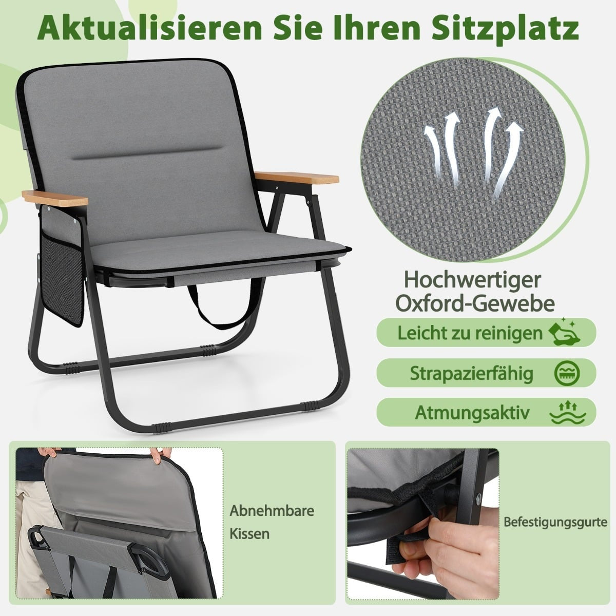 Foldable Camping Chairs Set with Cushion & Side Pocket