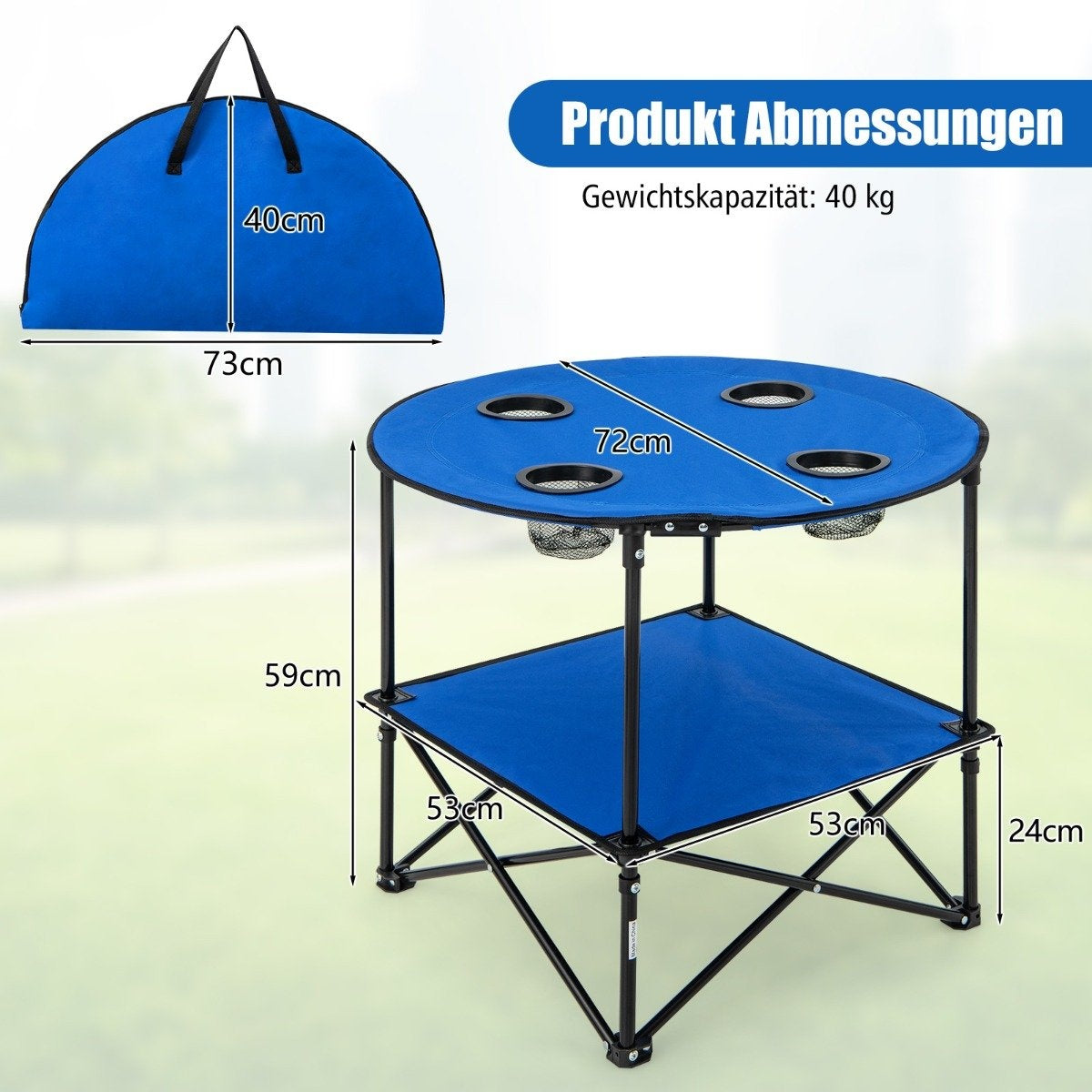 Foldable Camping Table with Drink Holders & Carry Bag 2 Tier Fishing Table Picnic Table