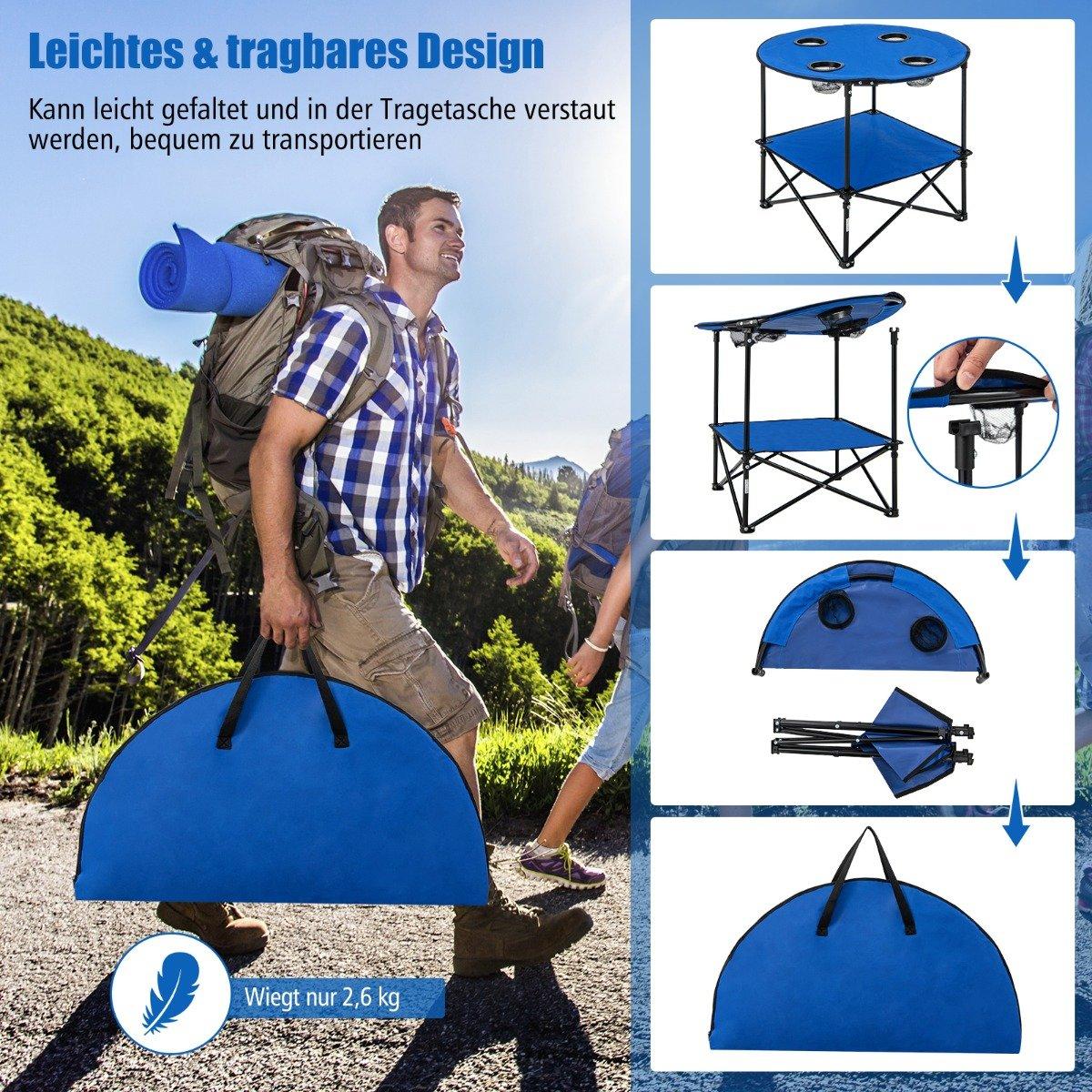 Foldable Camping Table with Drink Holders & Carry Bag 2 Tier Fishing Table Picnic Table
