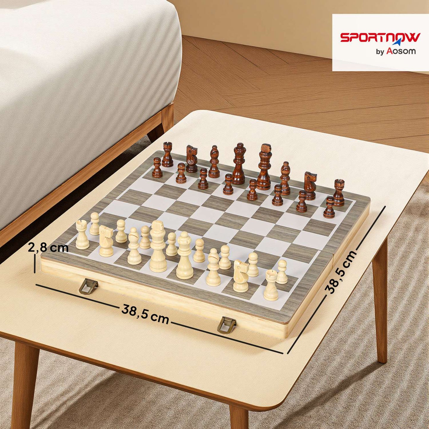 Foldable Chess & Checkers Set, Walnut, Compact Case