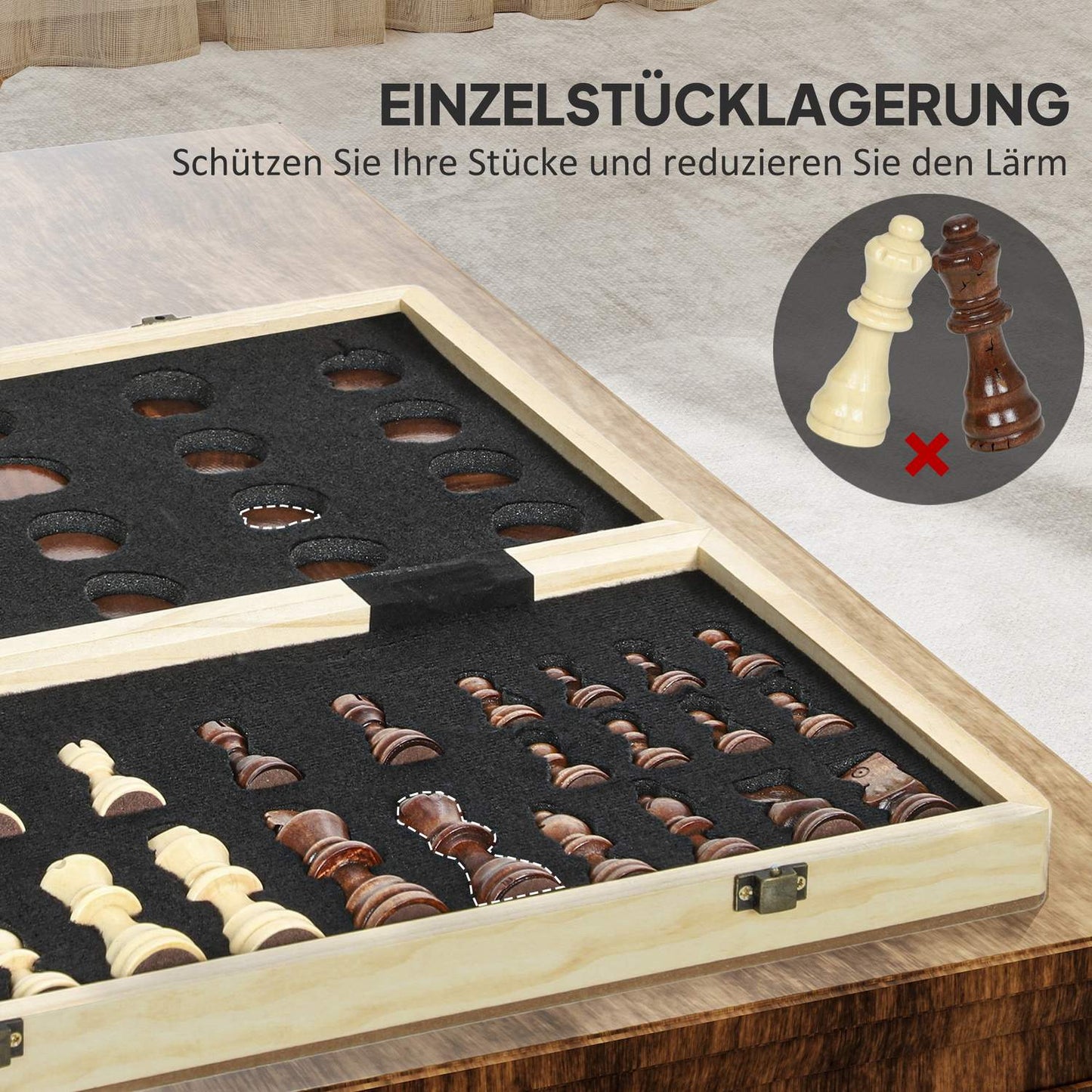 Foldable Chess & Checkers Set, Walnut, Compact Case