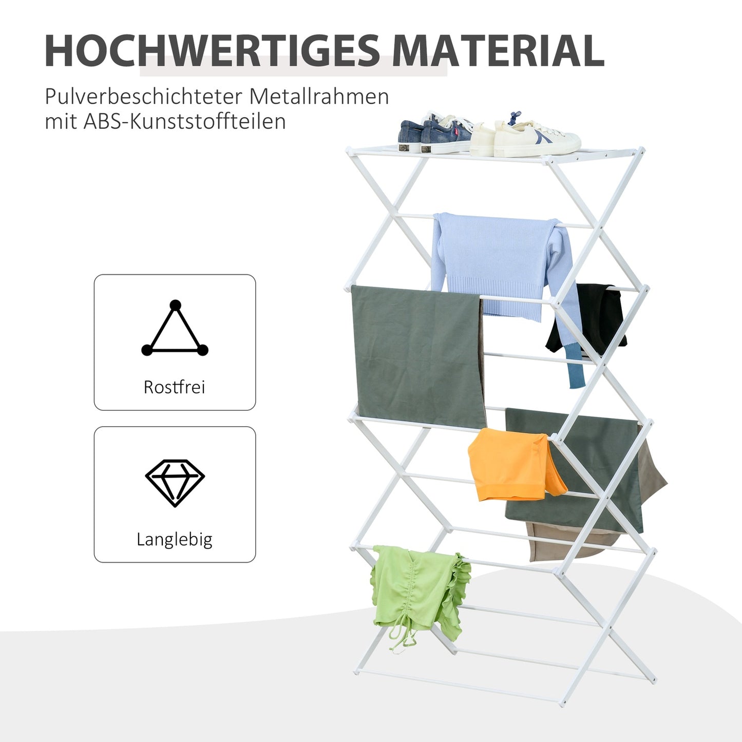 Foldable Tower Clothes Airer, 8 levels, white 74x35x144 cm