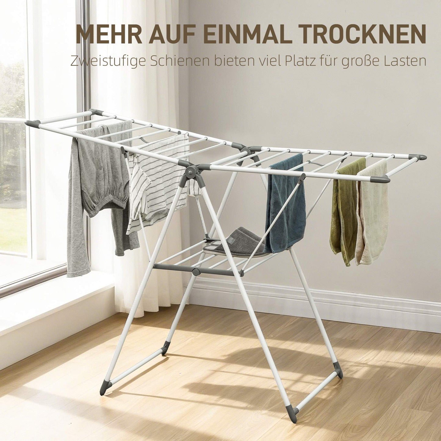 Foldable Clothes Drying Rack, 2-Tier, Adjustable Wings, Metal