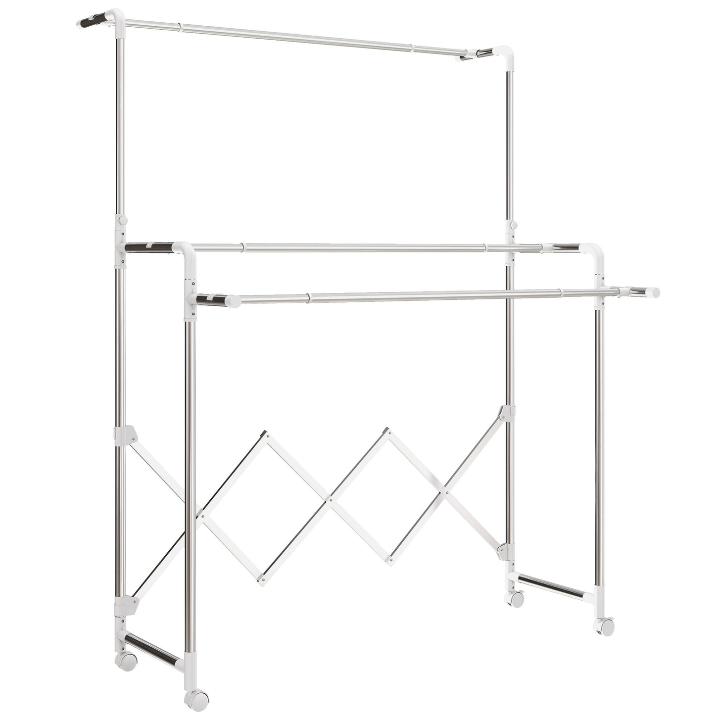 Foldable Clothes Drying Rack, 3 Adjustable Bars, Stainless Steel