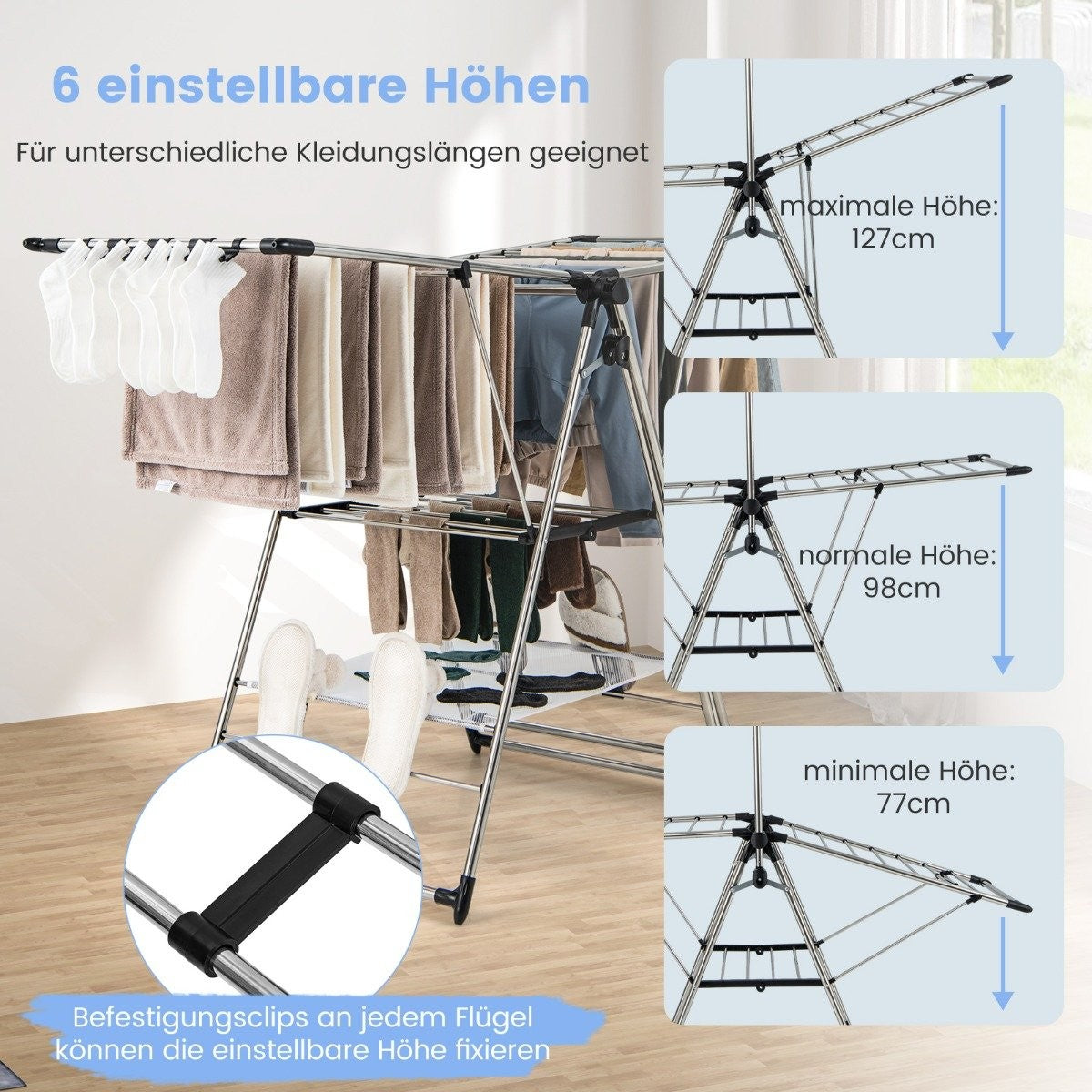 Foldable Clothes Drying Rack with Adjustable Wings