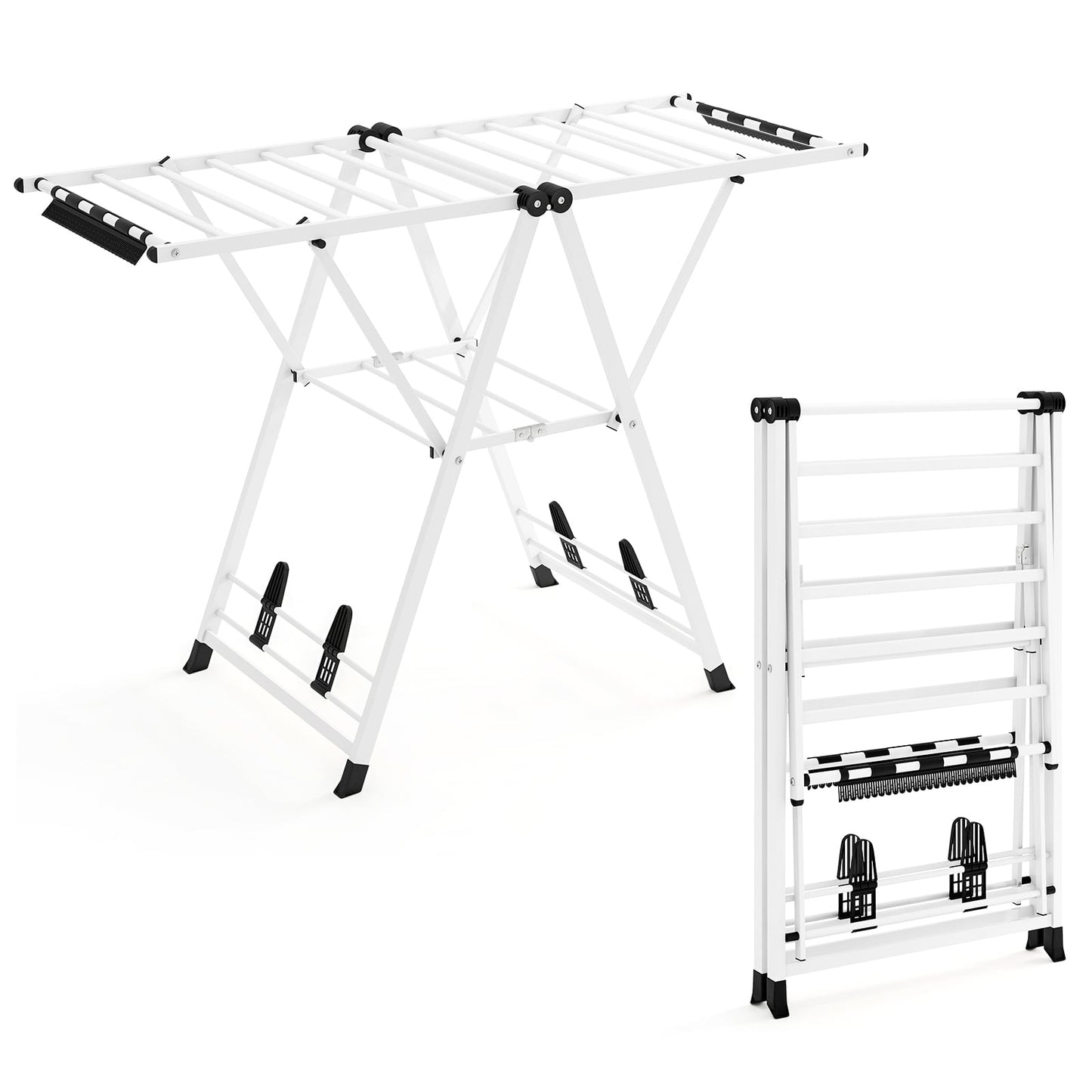 Foldable Clothes Drying Rack with Adjustable Wings, White