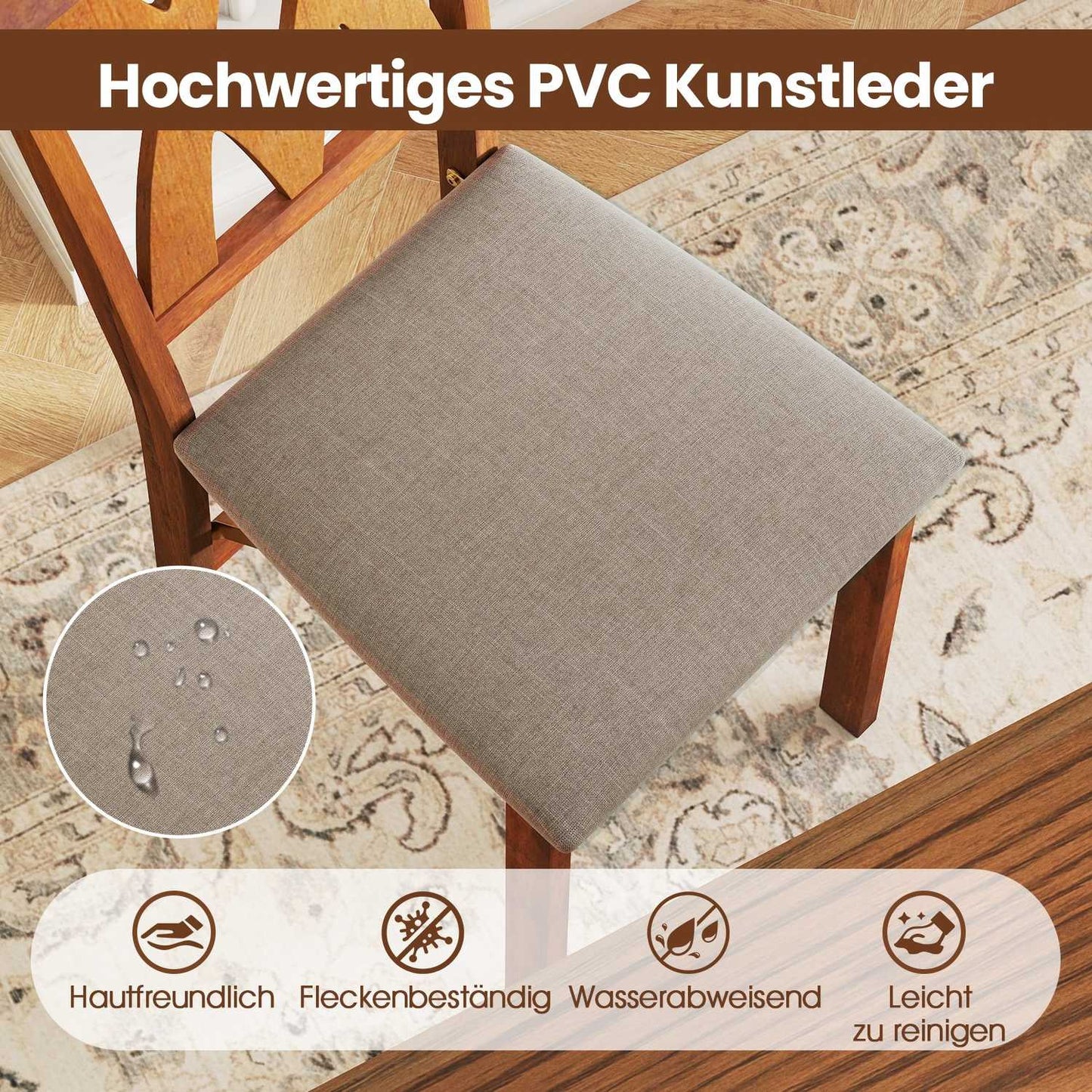 Foldable Dining Chairs Set, Padded Seat, Brown, 2-Pack