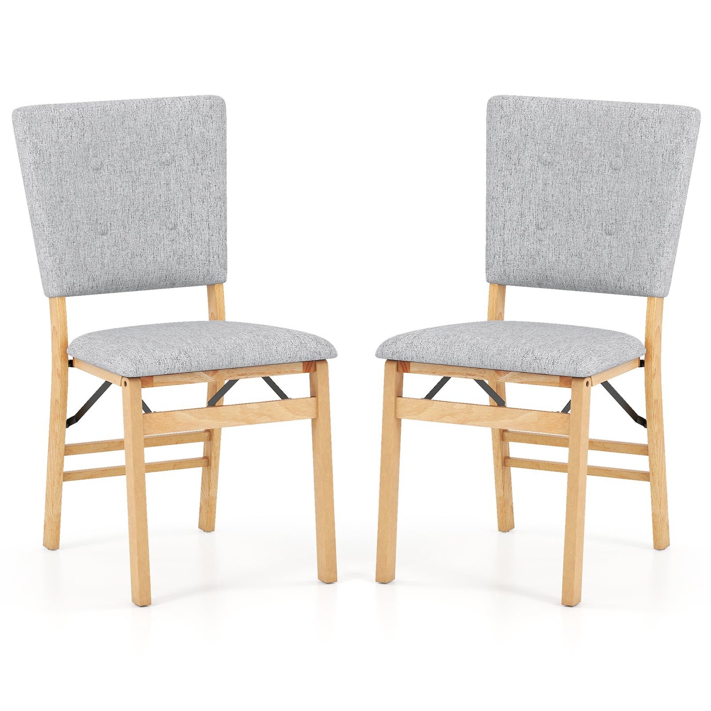 Foldable Dining Chairs Set of 2, Padded Seat, Grey