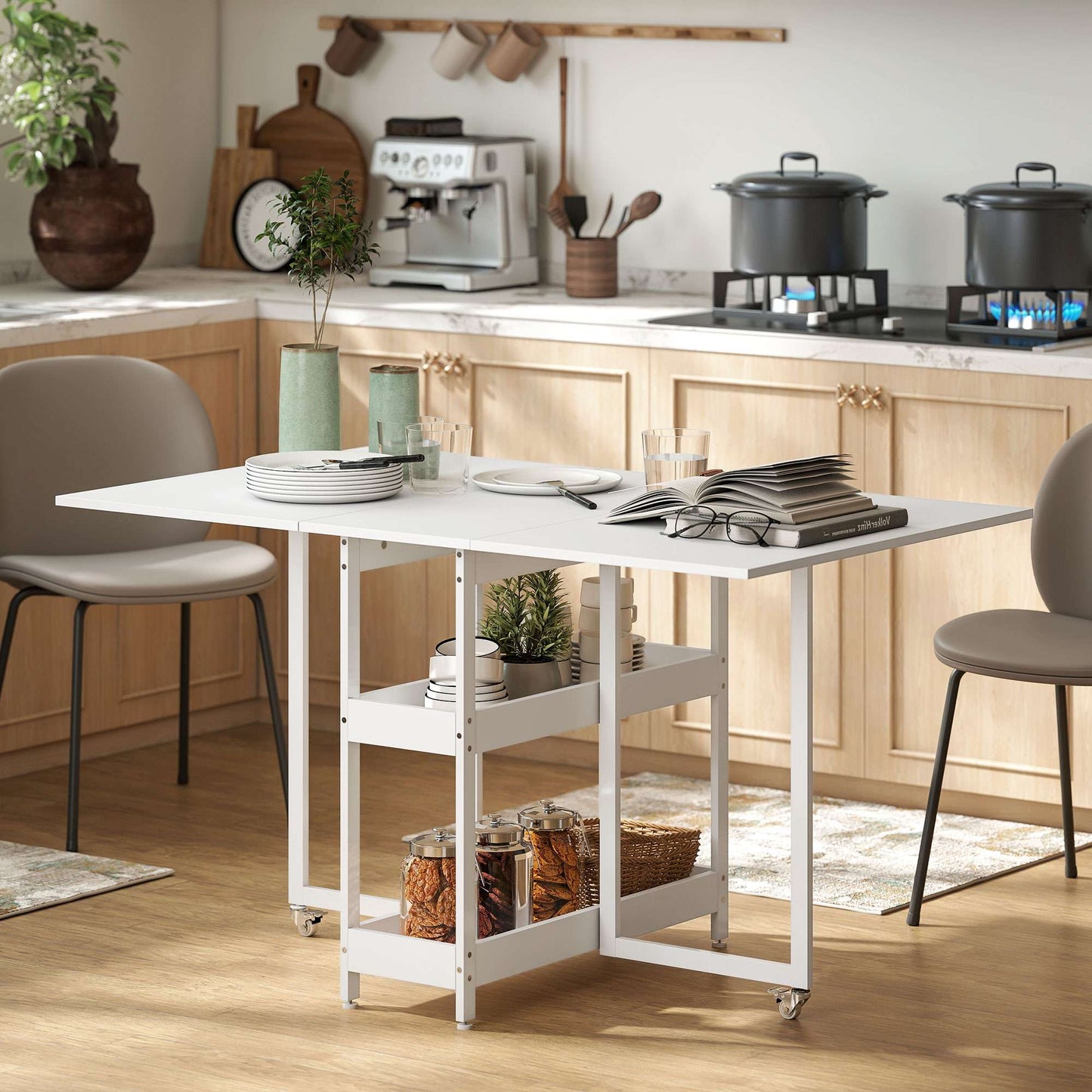 Foldable Dining Table, Industrial Design, Seats 4, White