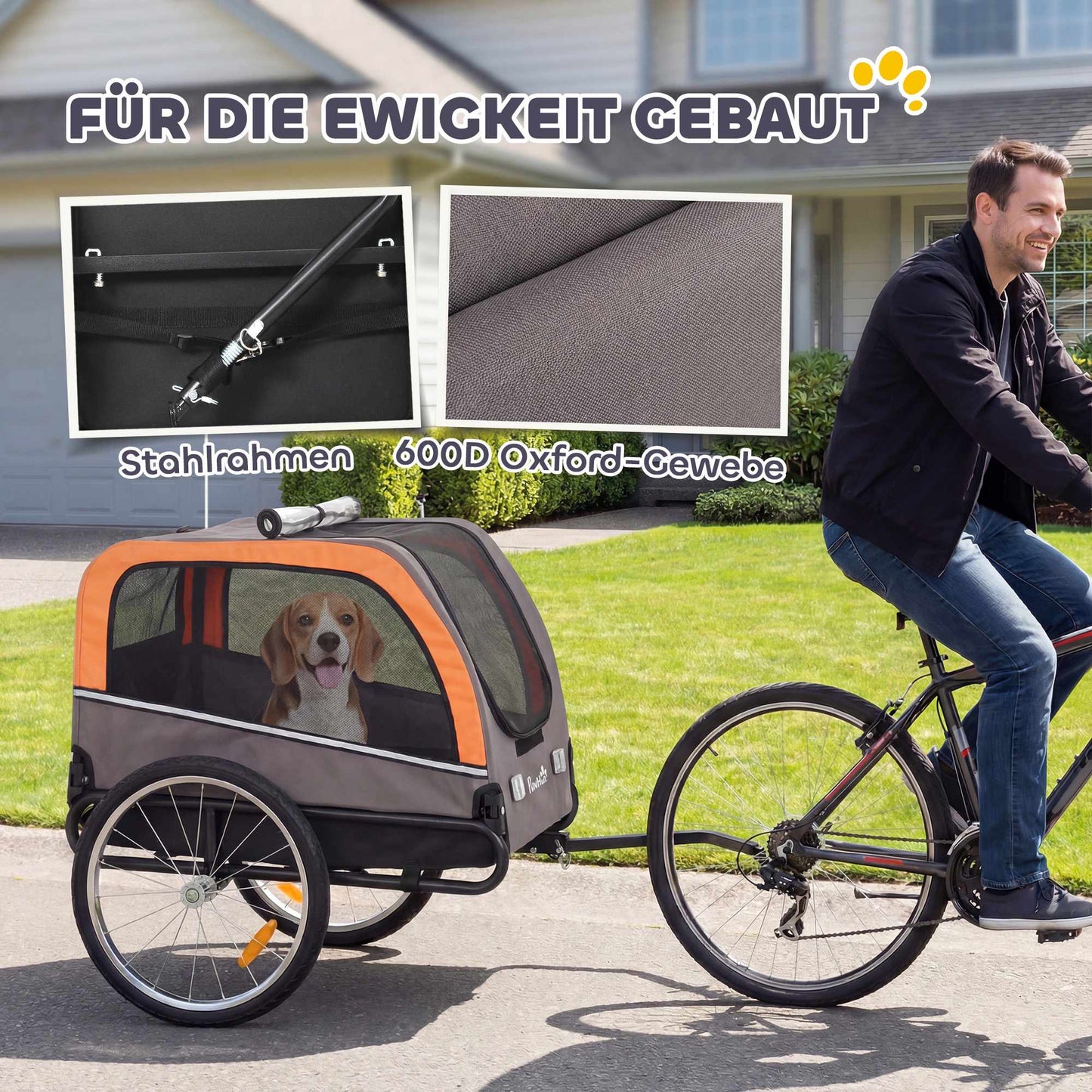 Foldable Dog Bike Trailer with Reflectors for Small Dogs