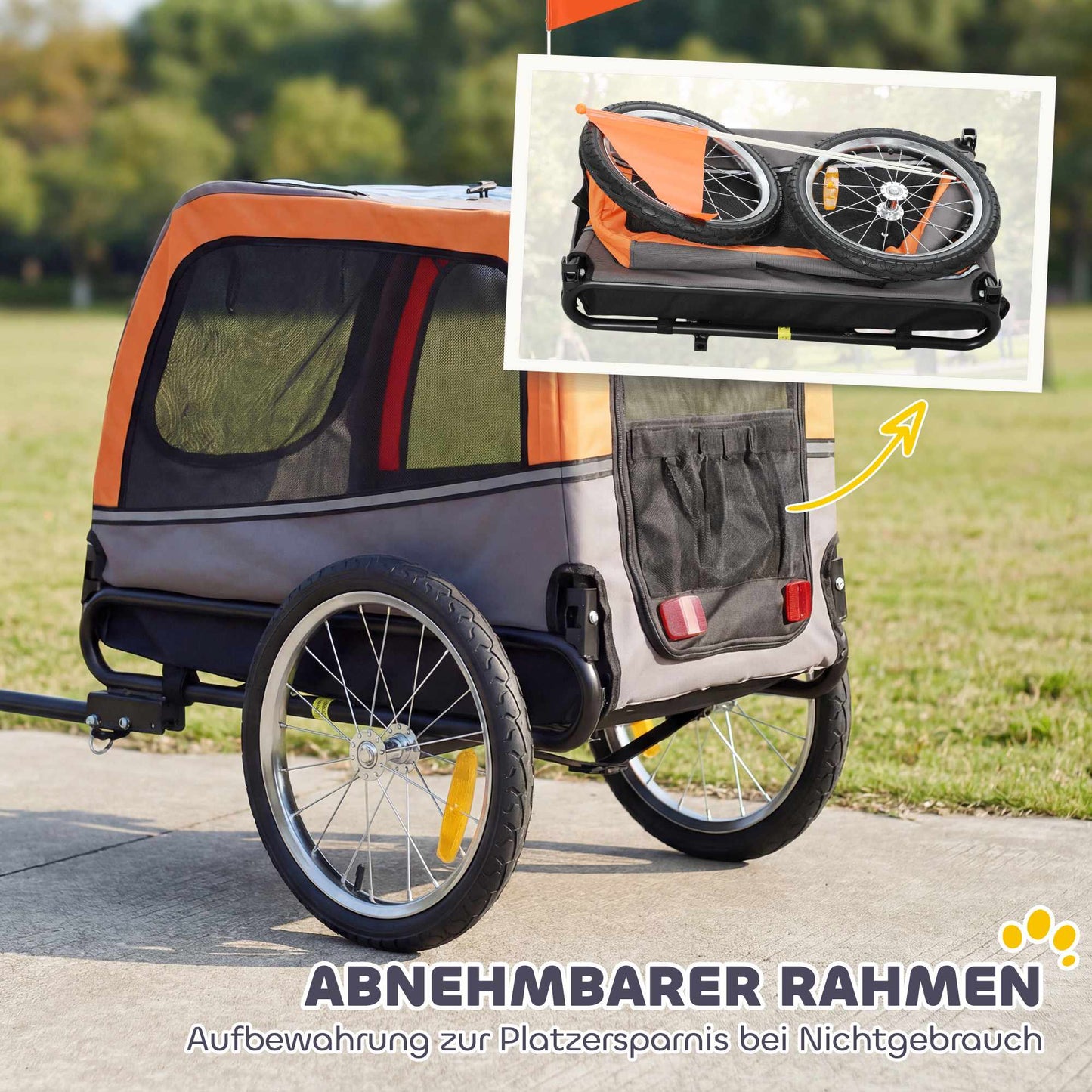 Foldable Dog Bike Trailer with Reflectors for Small Dogs
