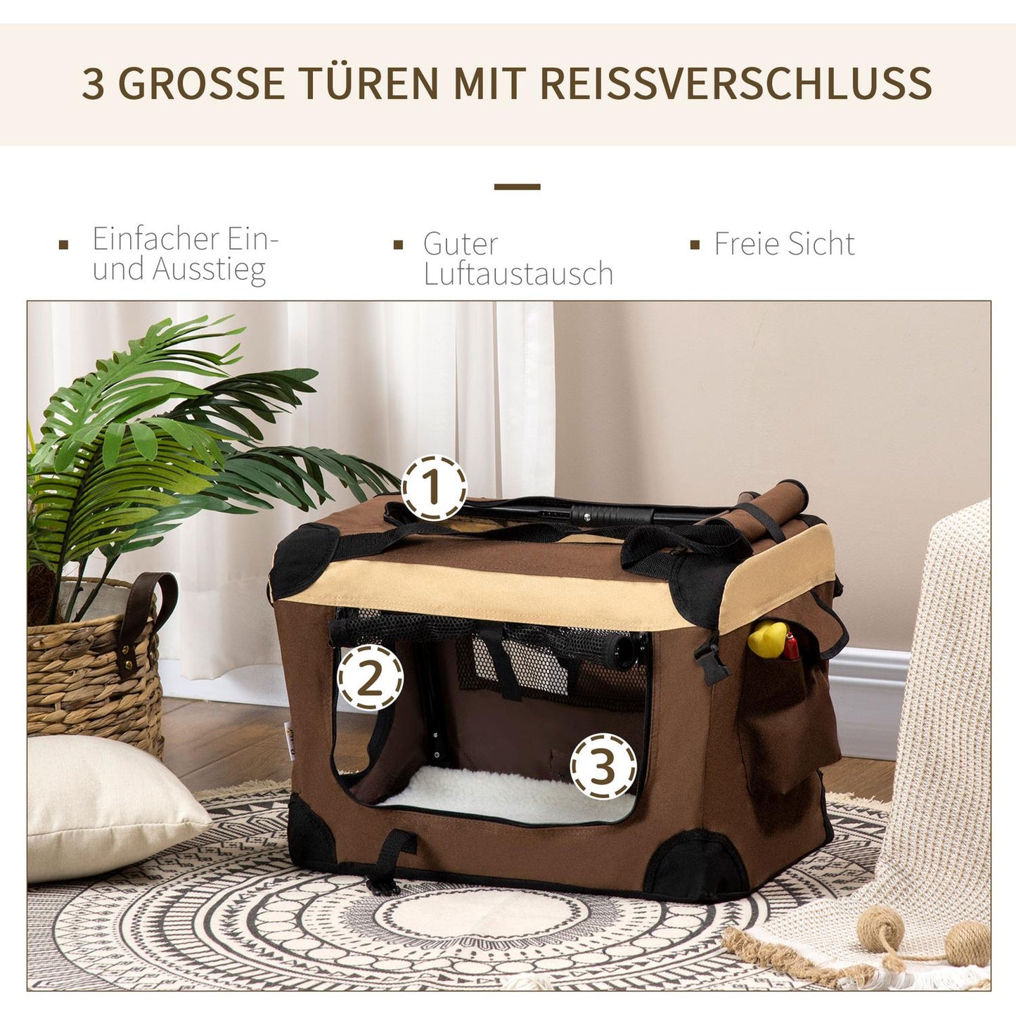 Collapsible dog carrier with cushion for dogs up to 4 kg