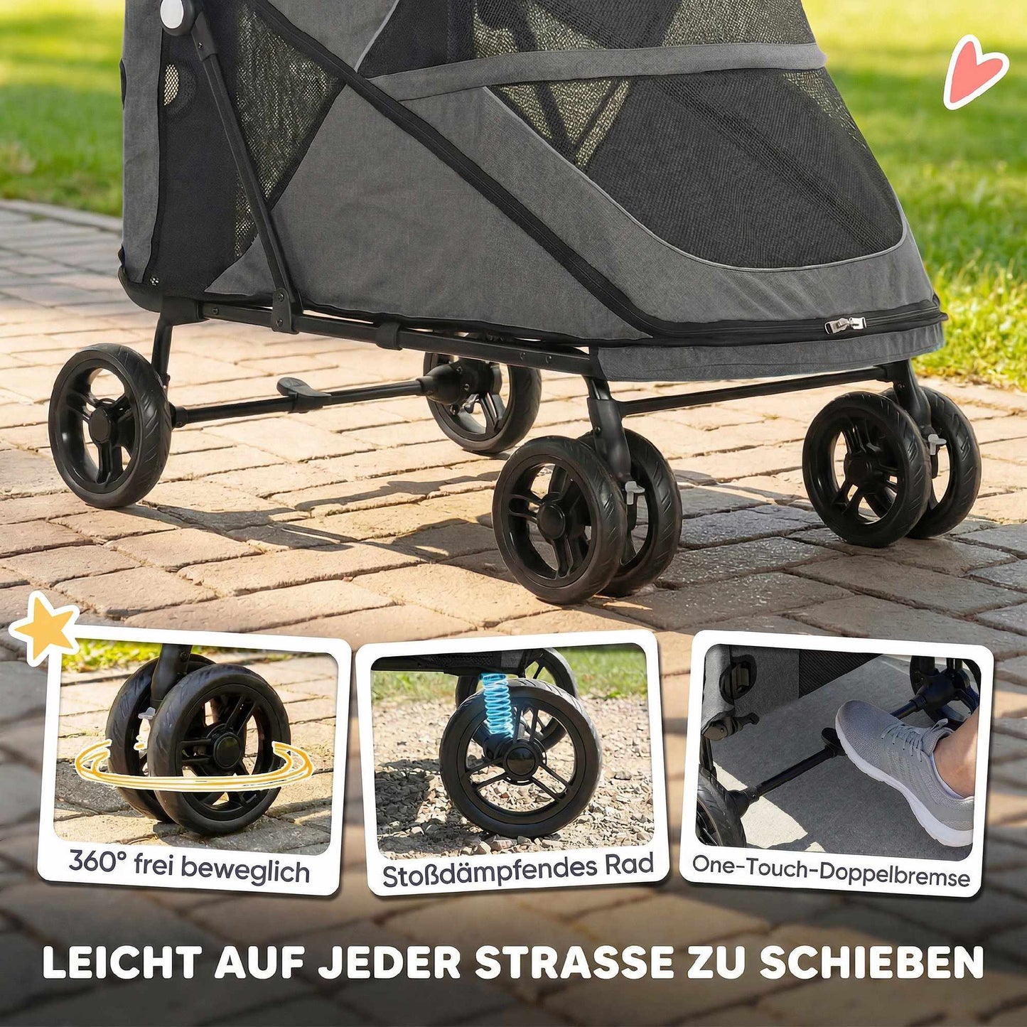 Foldable Dog Stroller for Large Dogs Up to 30kg, Grey