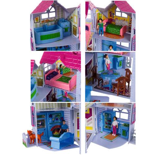 Foldable Dollhouse with 6 Rooms and Furniture Set