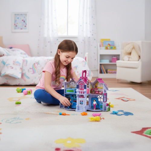 Foldable Dollhouse with 6 Rooms and Furniture Set