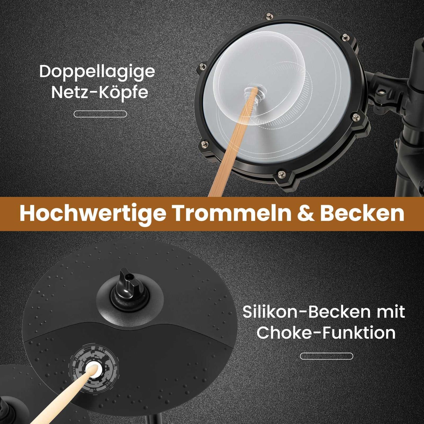 Foldable Electronic Drum Set with Mesh Pads, 225 Sounds