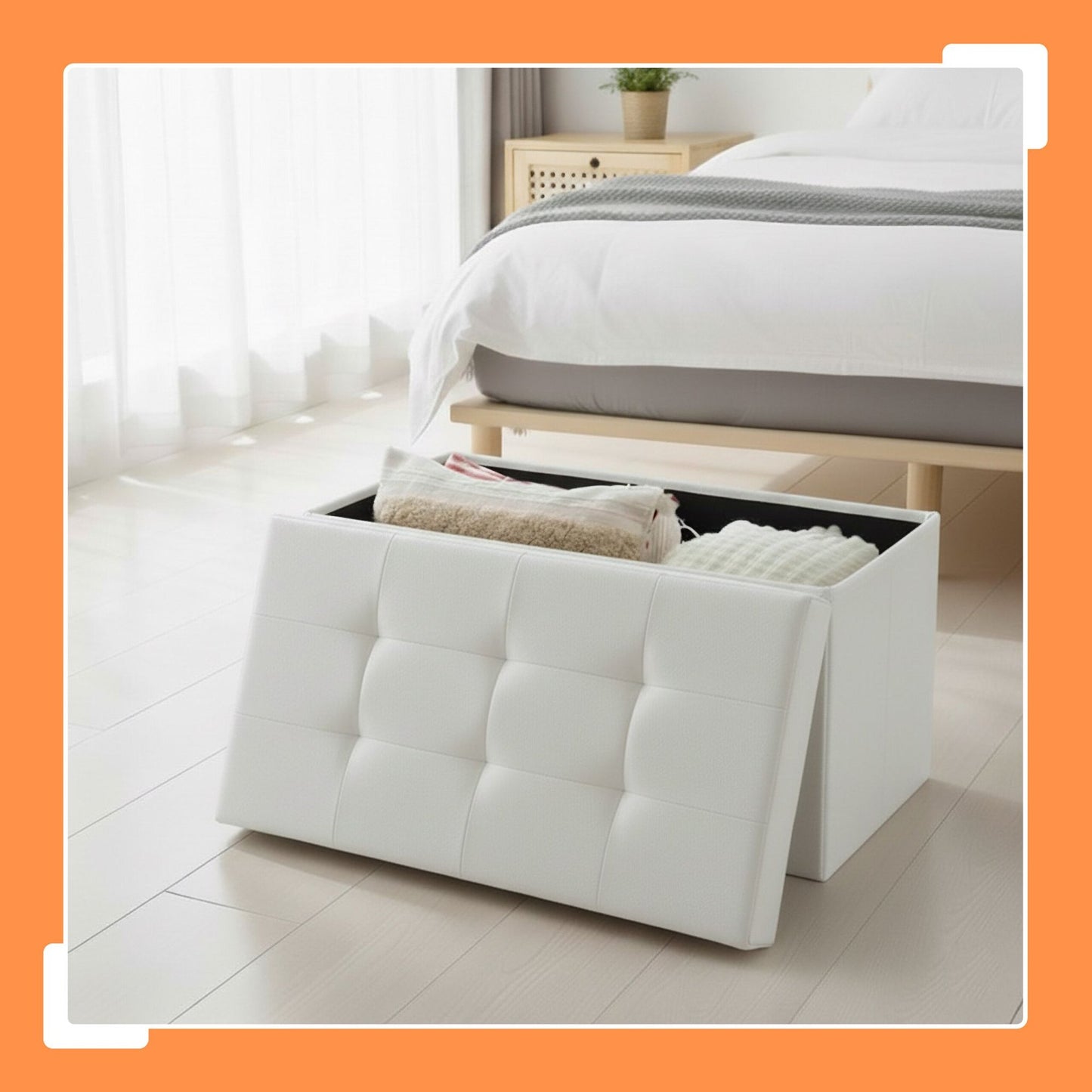 Foldable Faux Leather Storage Bench – Seats Two