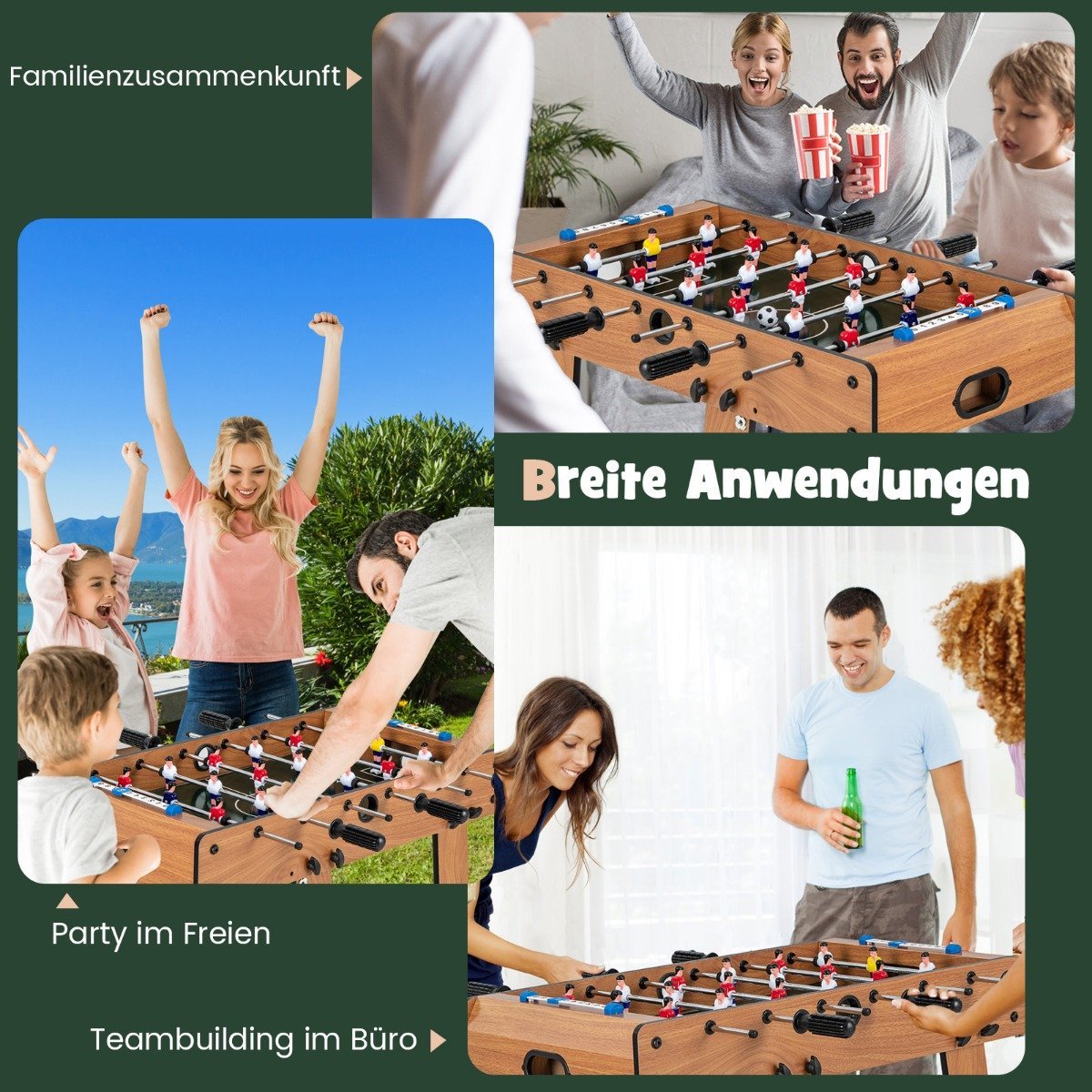 Foldable Foosball Table with Ergonomic Handle, 33x36x109 cm