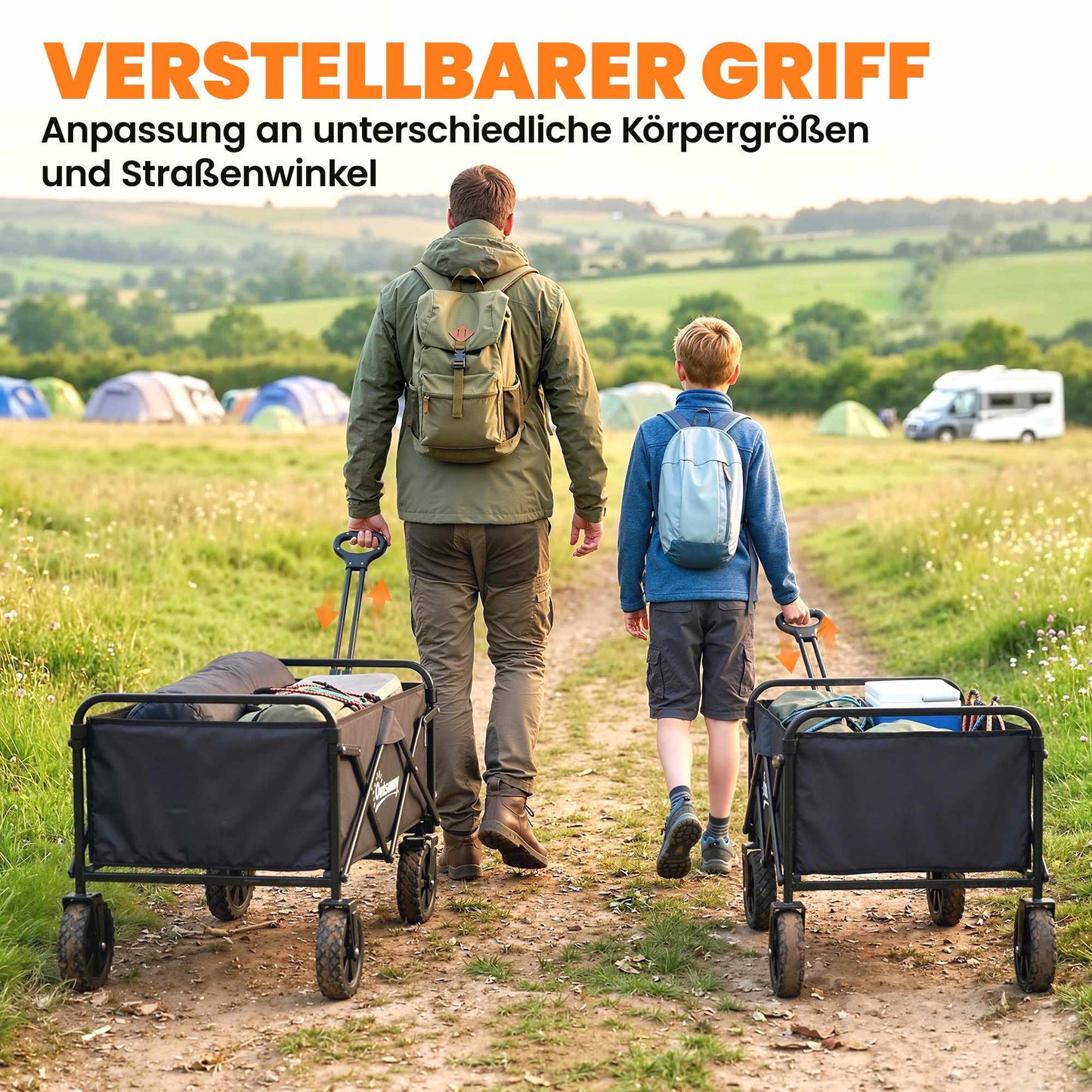 Foldable Garden Wagon with Adjustable Handle, Black, 80kg Capacity