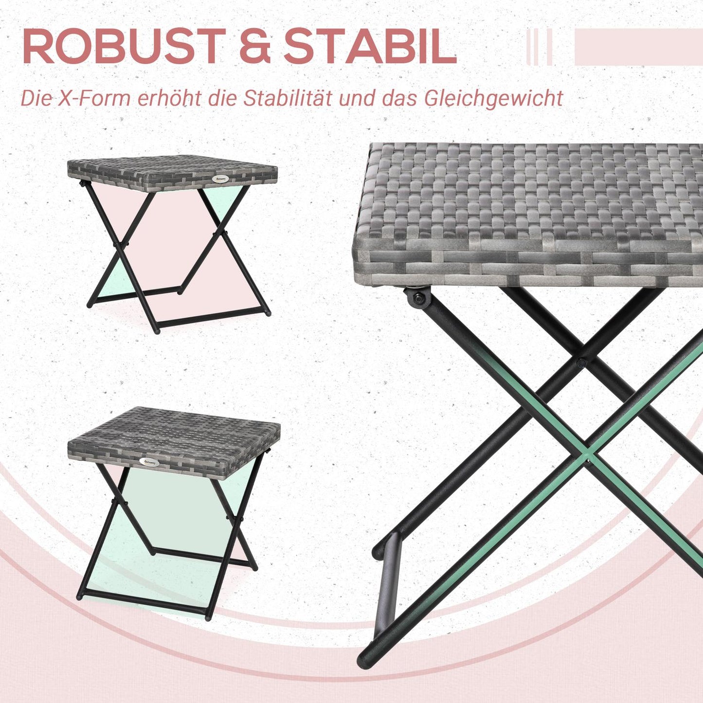 Foldable Gray Polyrattan Garden coffee table, 40x40x40 cm