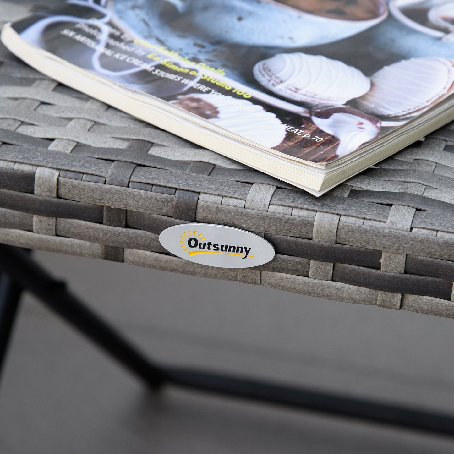 Foldable Gray Polyrattan Garden coffee table, 40x40x40 cm