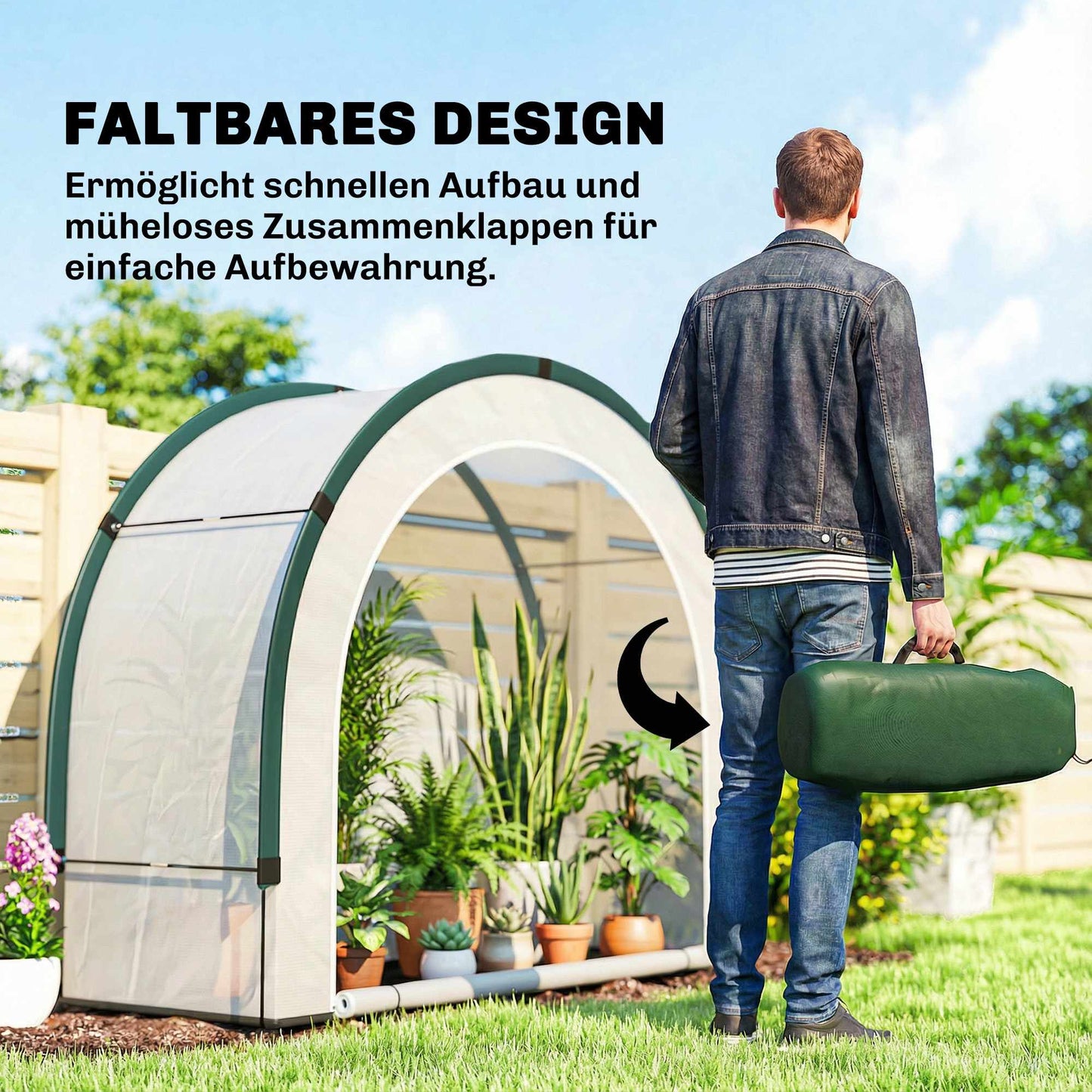 Foldable Greenhouse with PE Cover, 200 x 80 x 164 cm