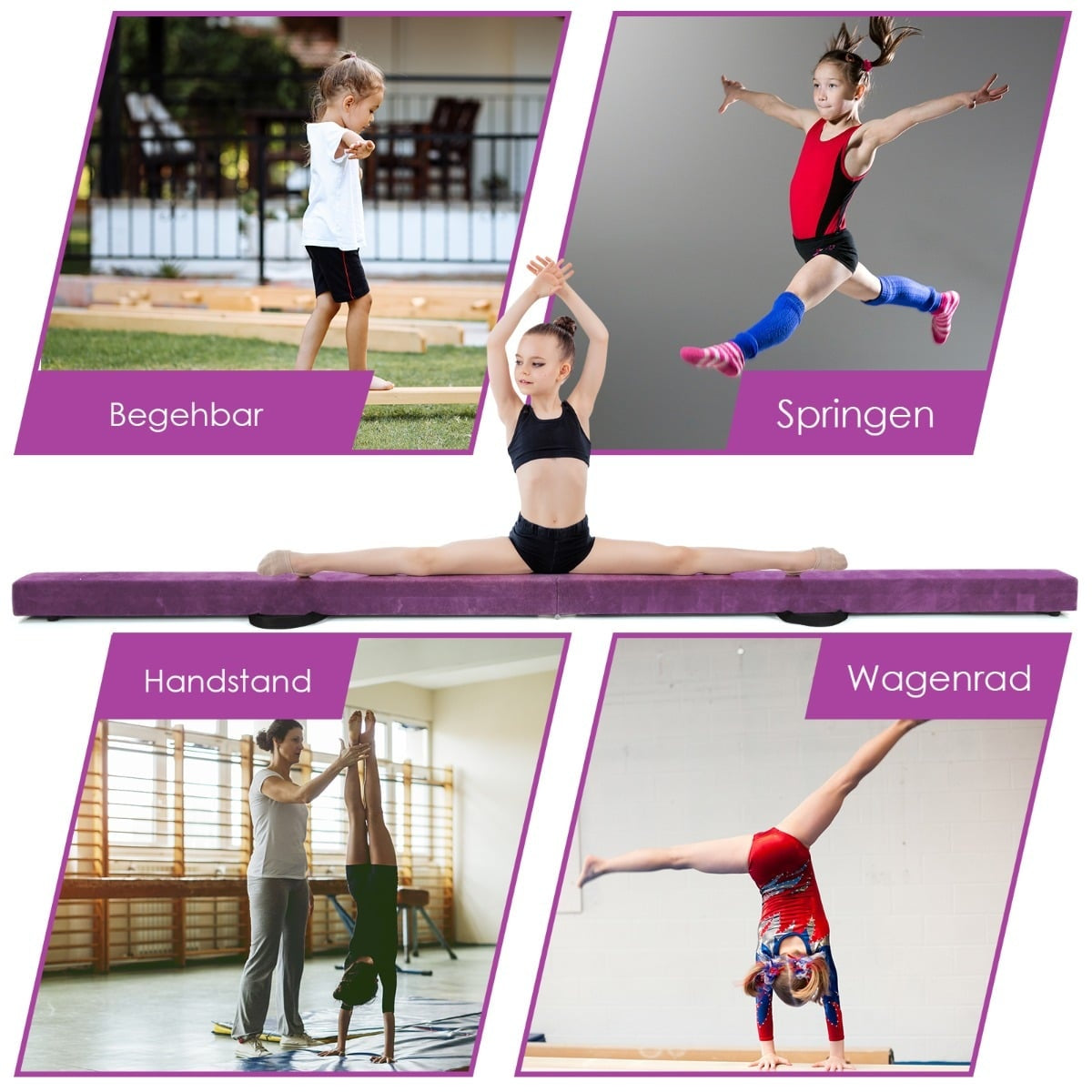 Foldable Gymnastics Balance Beam, 210cm, Non-Slip, Purple