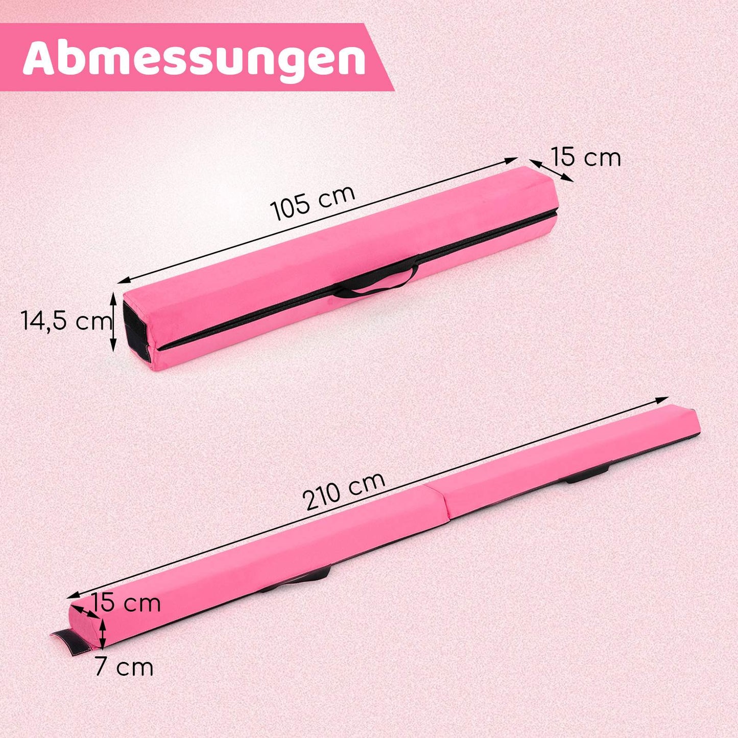 Foldable Gymnastics Balance Beam, 210 cm, Pink, Non-Slip
