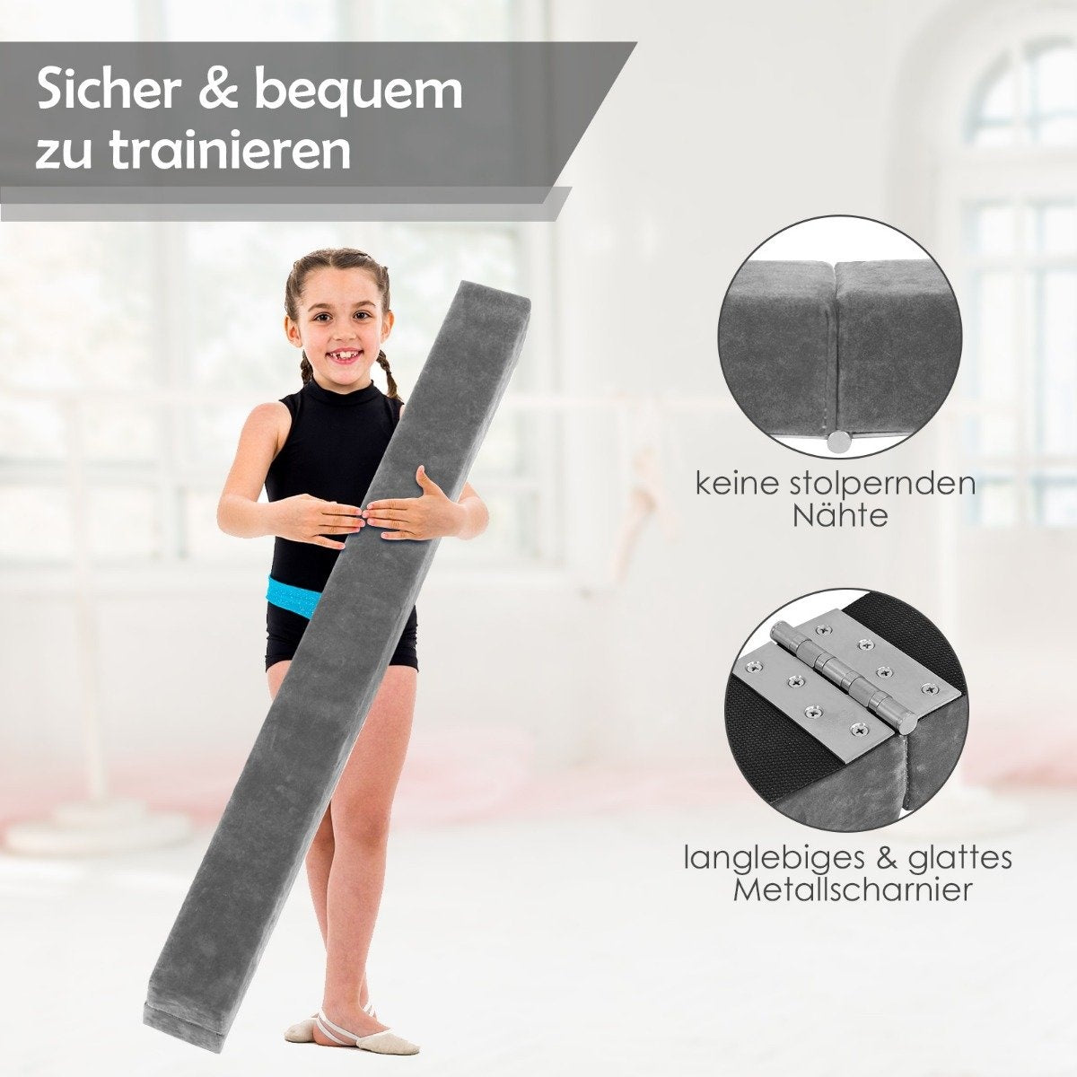 Foldable Gymnastics Balance Beam, 210cm, Suede-Like Surface