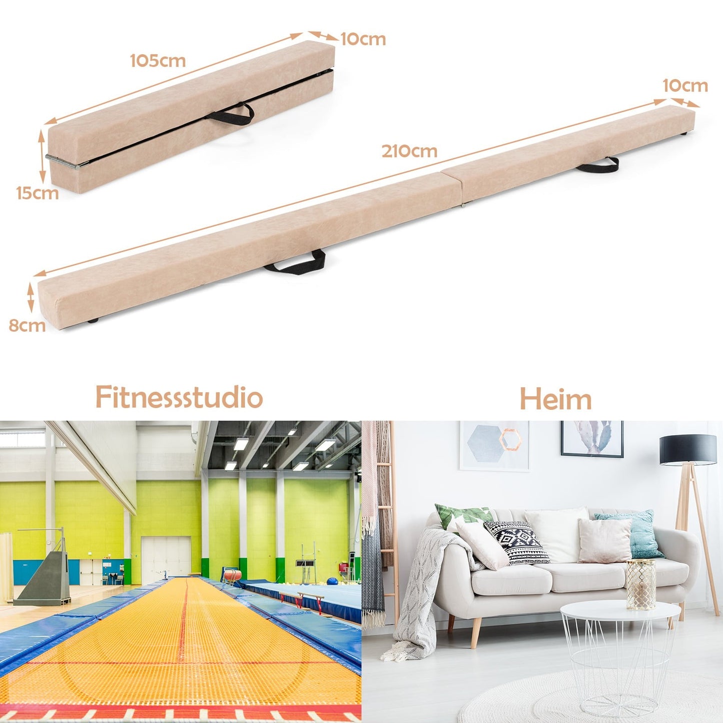 Foldable Gymnastics Balance Beam, 210cm, Suede-Like Surface
