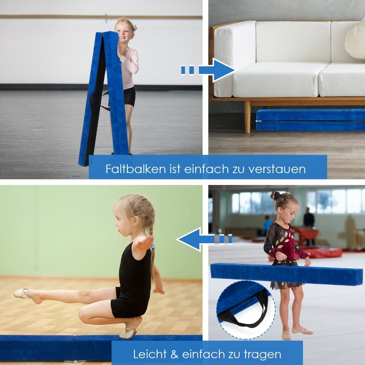 Foldable Gymnastics Balance Beam, 210cm, Suede-Like Surface