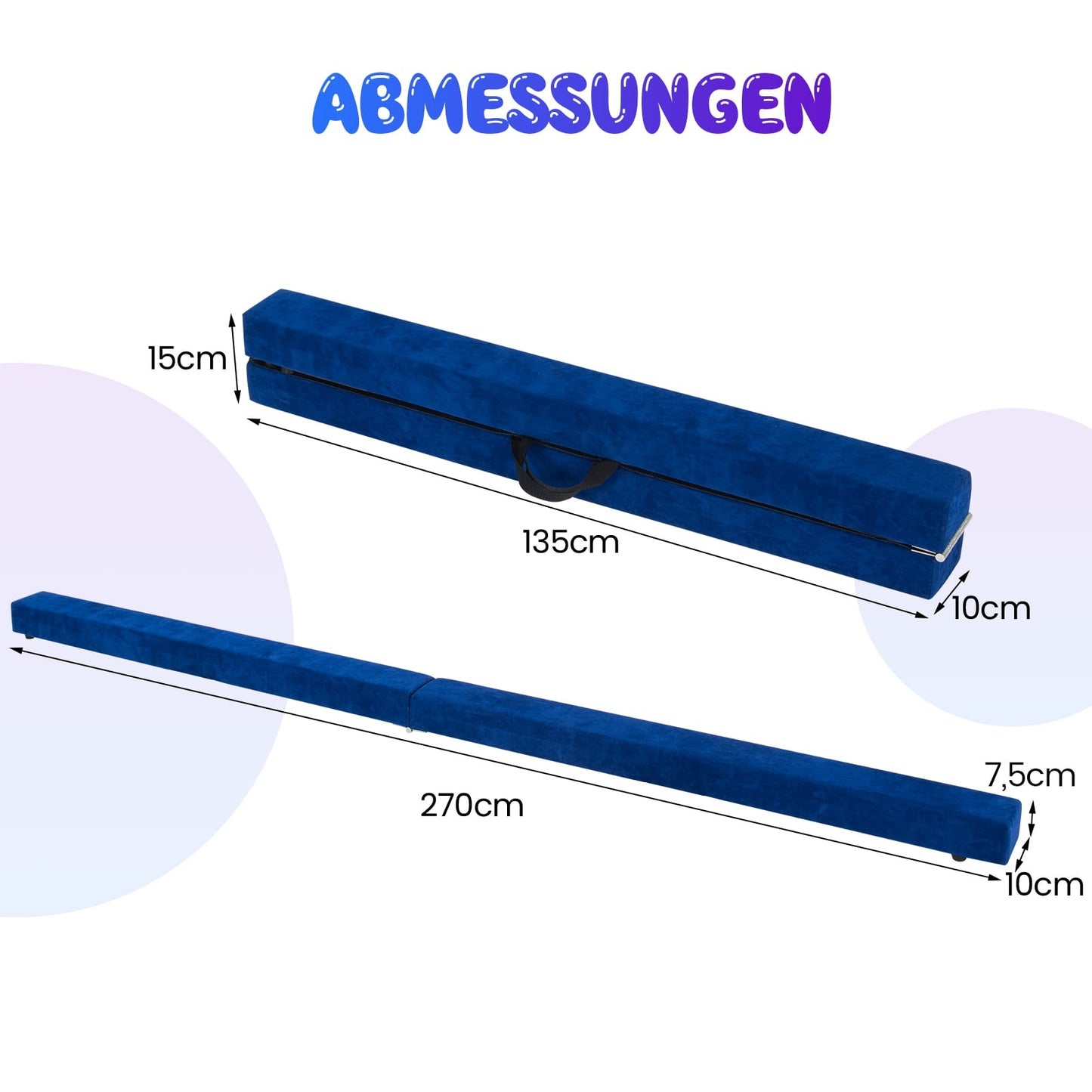 Foldable Gymnastics Balance Beam for Kids, 270 cm, Blue