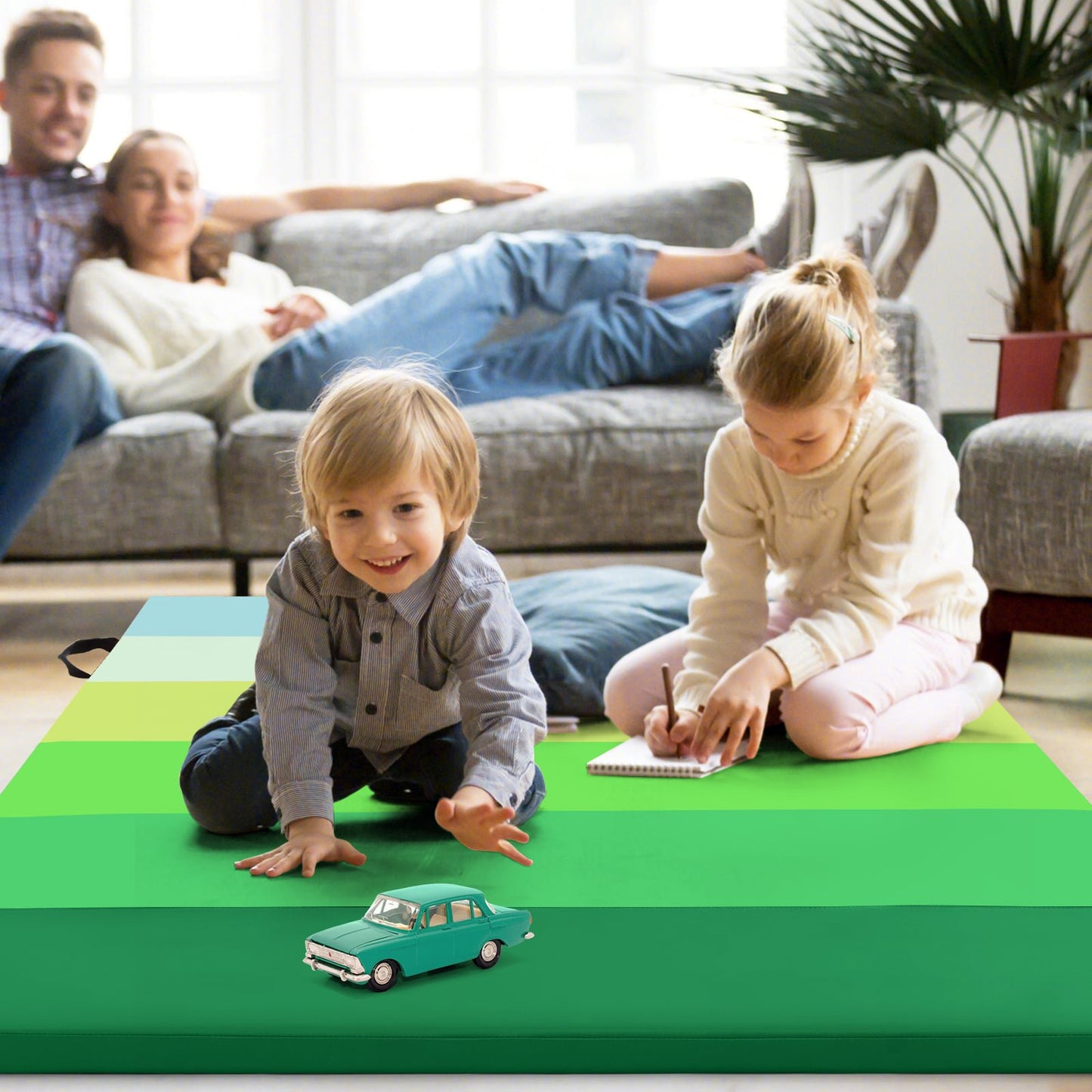 Foldable Gymnastics Mat, 180x120 cm, Green, PU Foam
