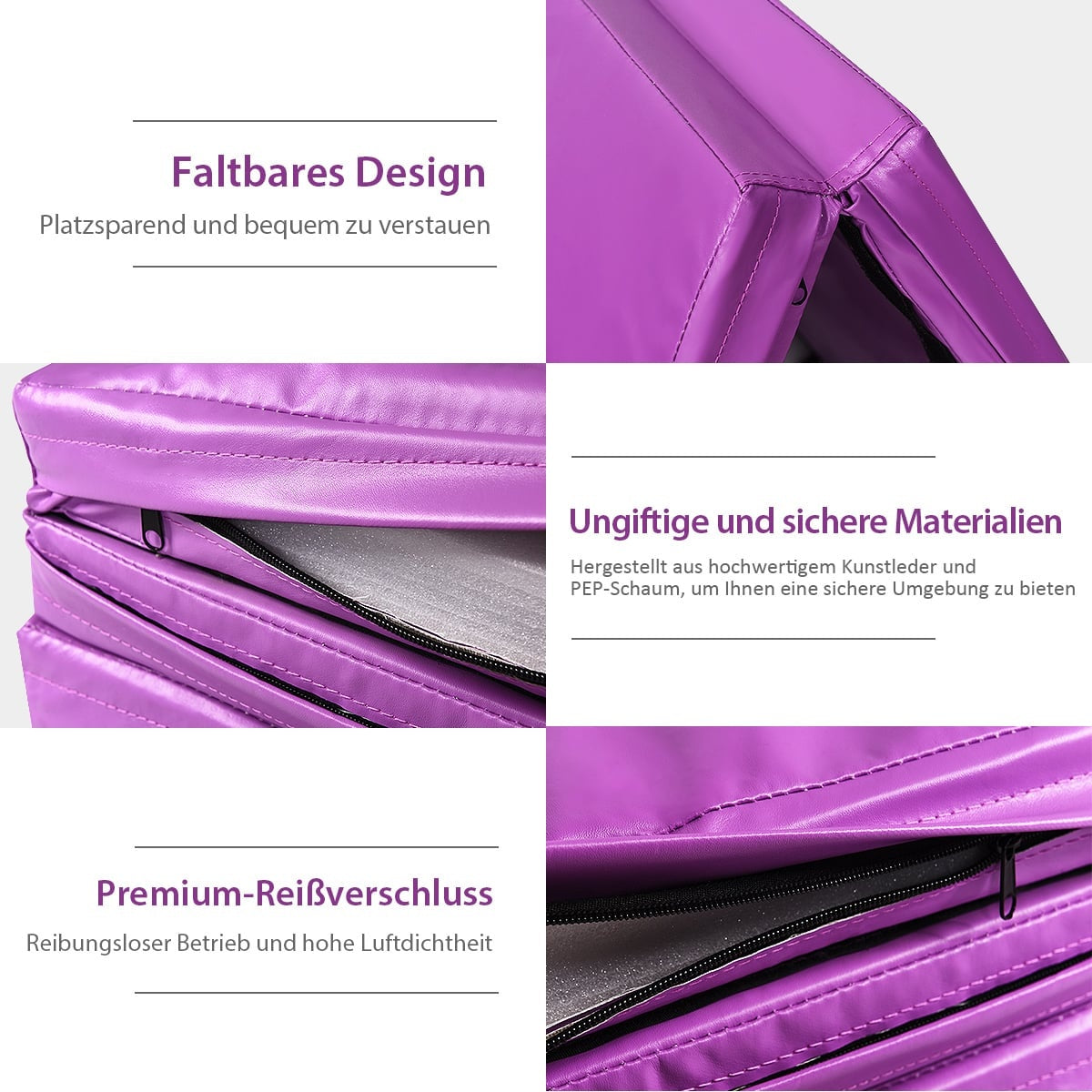 Foldable Gymnastics Mat, 240x116x5 cm, Purple