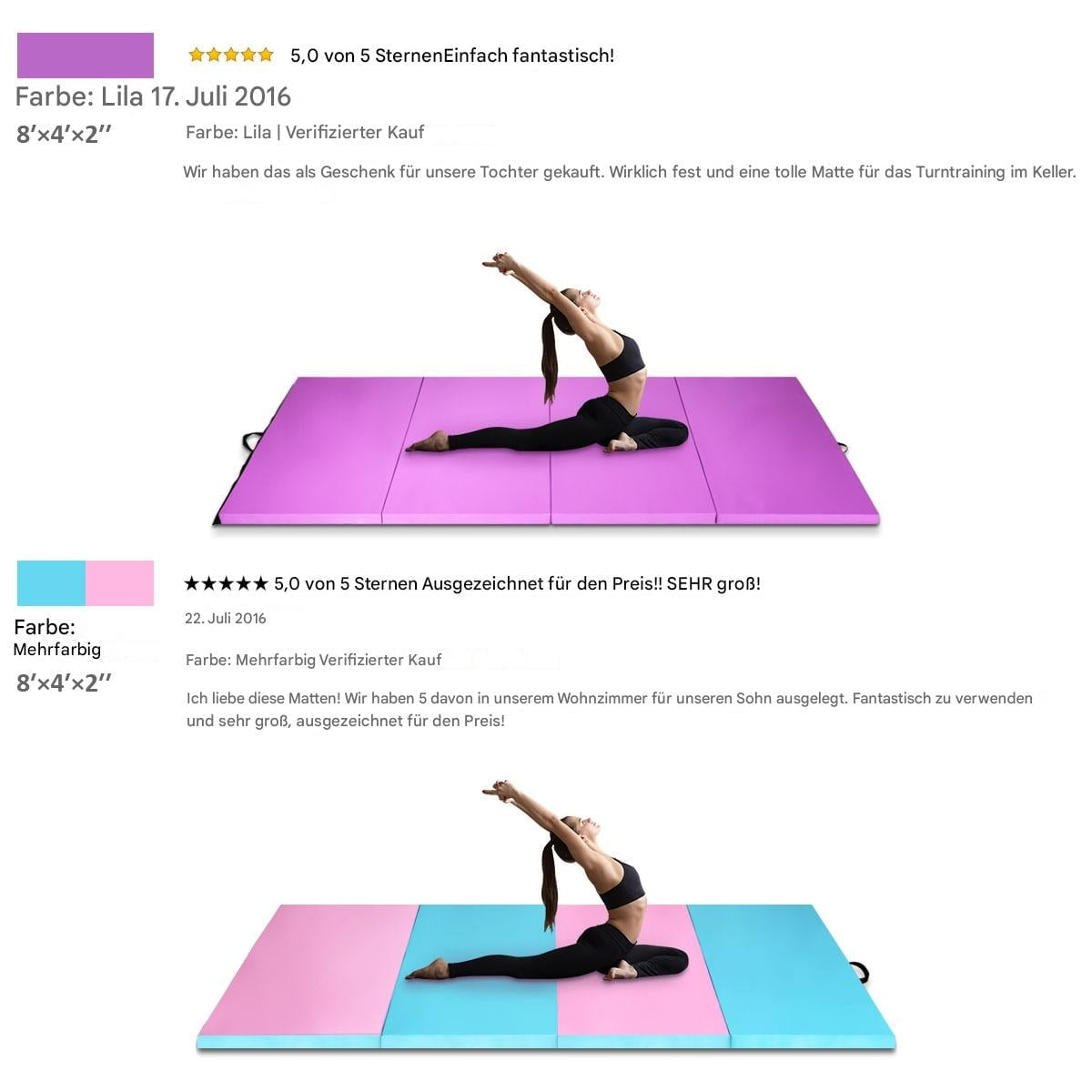 Foldable Gymnastics Mat, 240x116x5 cm, Purple