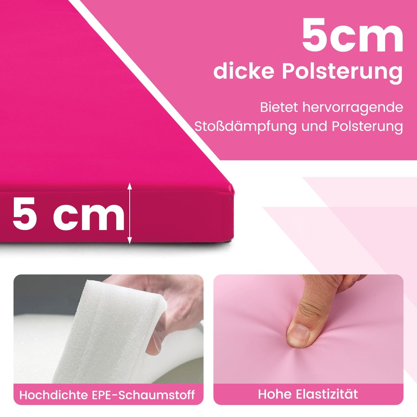 Foldable Gymnastics Mat, 300x117x5 cm, Hot Pink